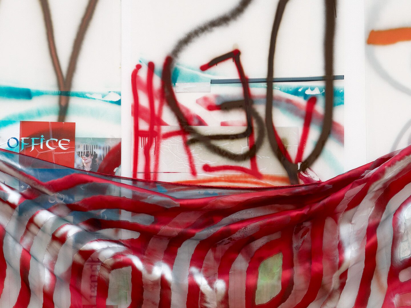 Detail view of a mixed media wall-hanging sculpture by Isa Genkzken, titled Dedicated to Jasper Johns, dated 2009.