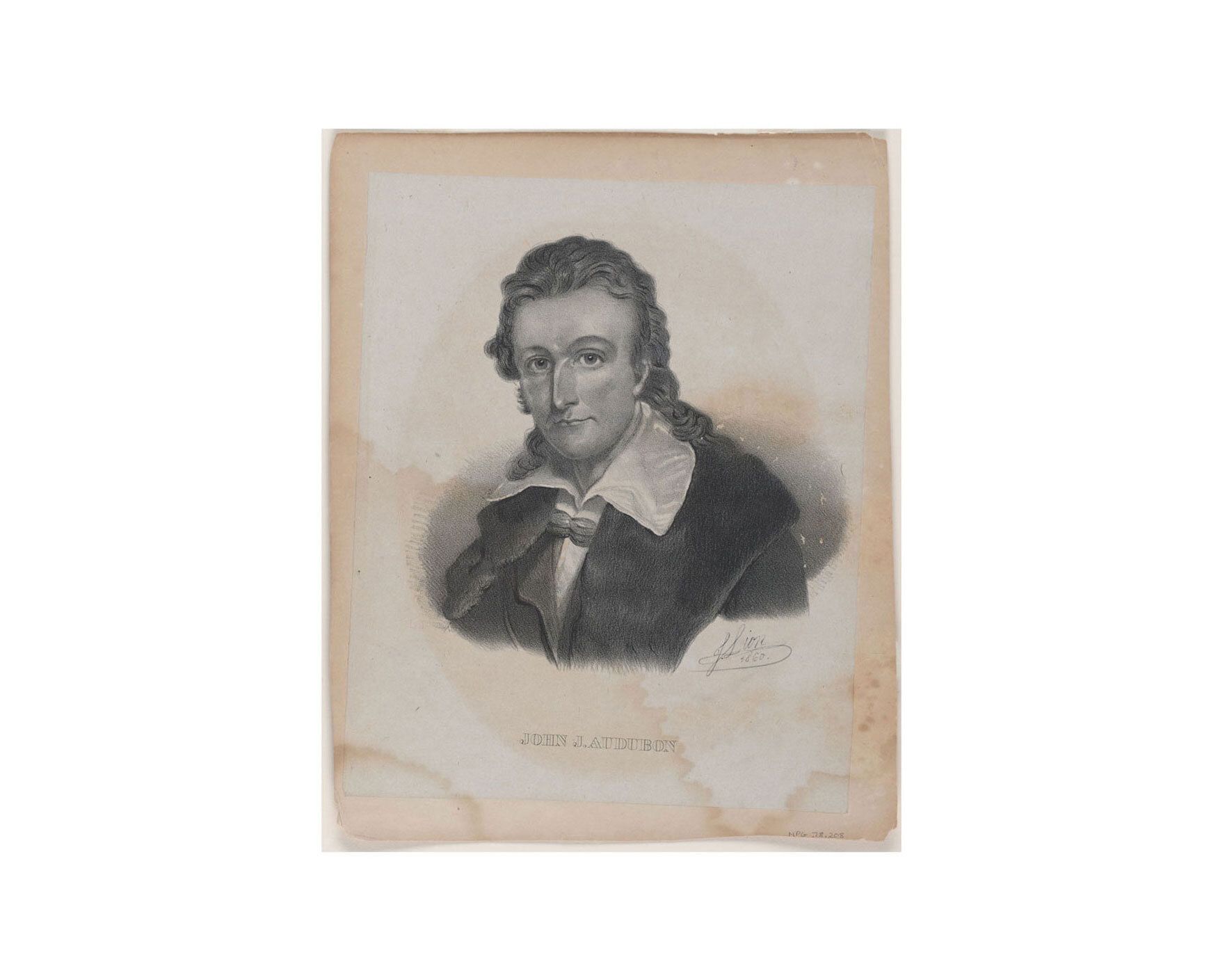 A lithograph of a portrait of John James Audubon, dated 1860