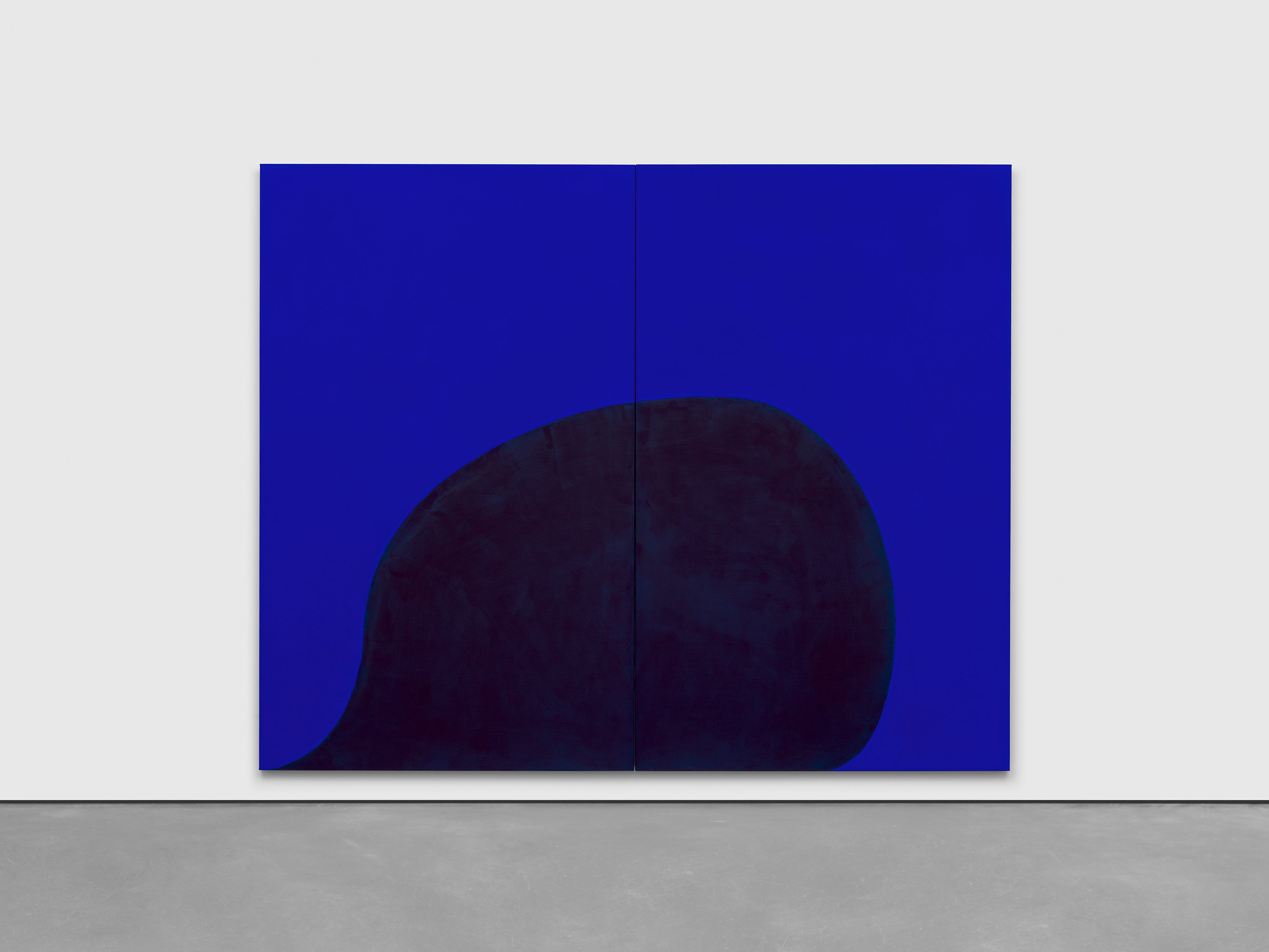 A painting by Suzan Frecon, titled two blues 1, dated 2024.