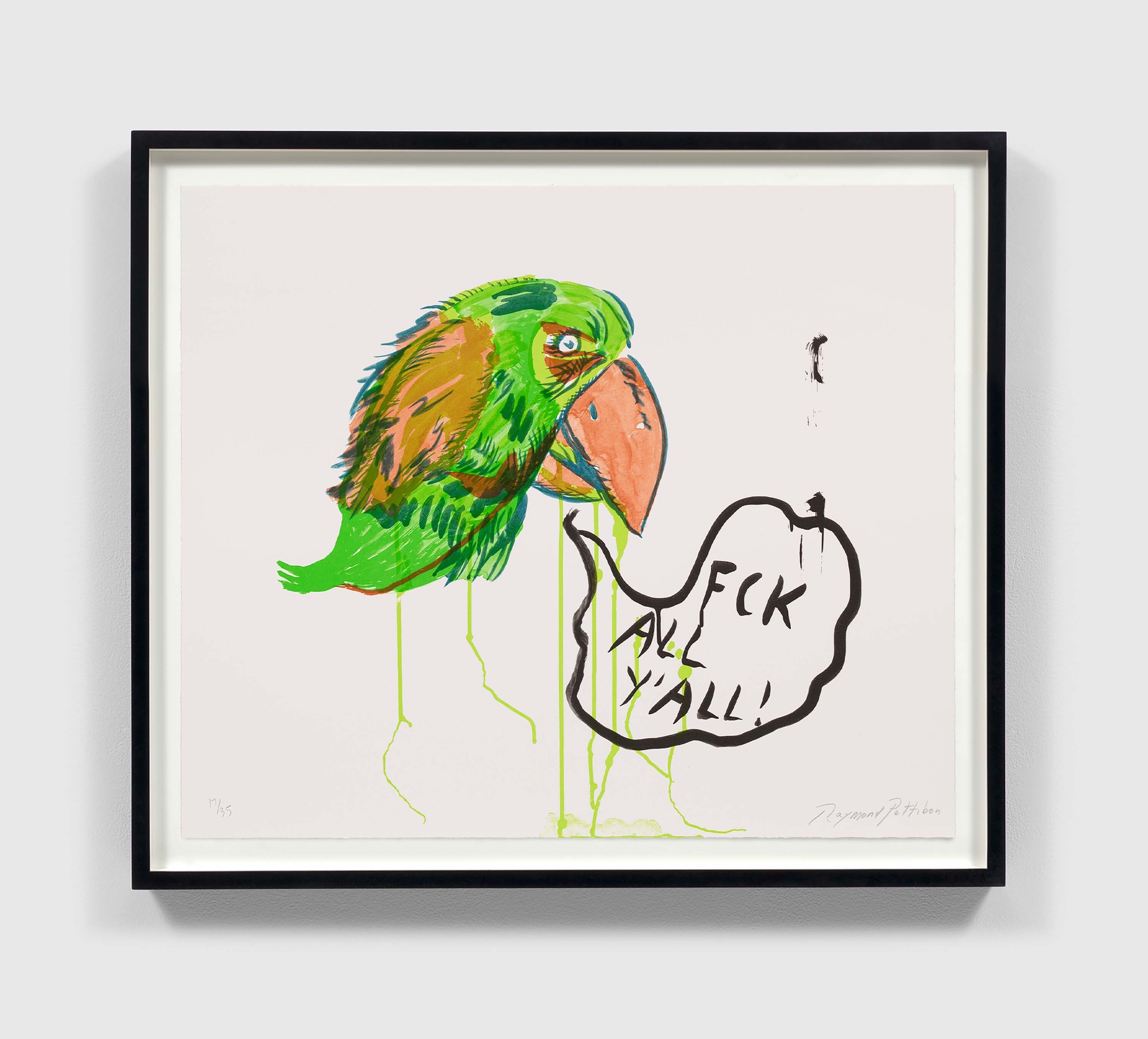 A print by Raymond Pettibon, titled No Title (Fck All Y'All!), dated 2022.