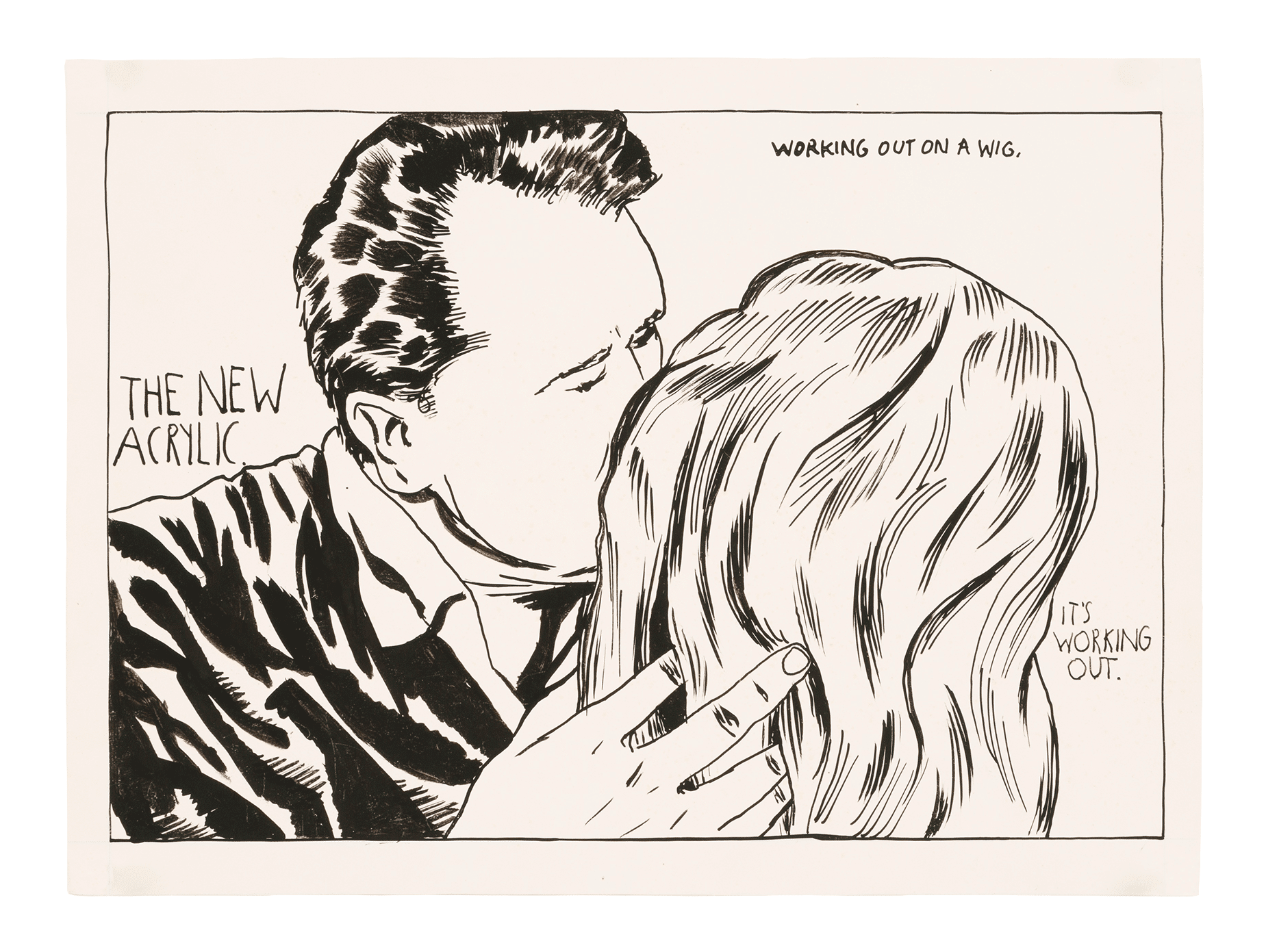 A drawing by Raymond Pettibon titled No Title (The new acrylic...), dated 1984.