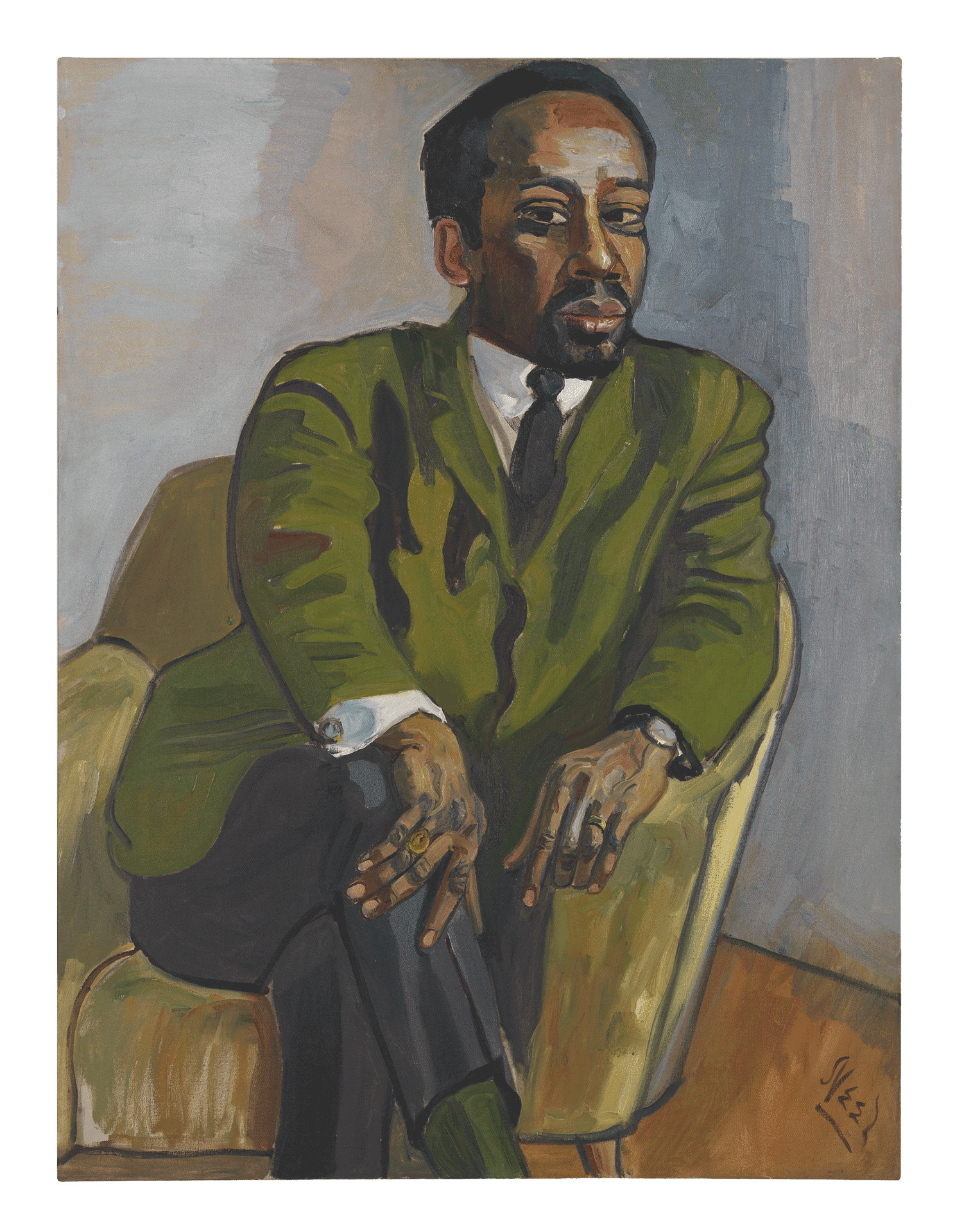 A painting by Alice Neel, titled Hugh Hurd, dated 1964.