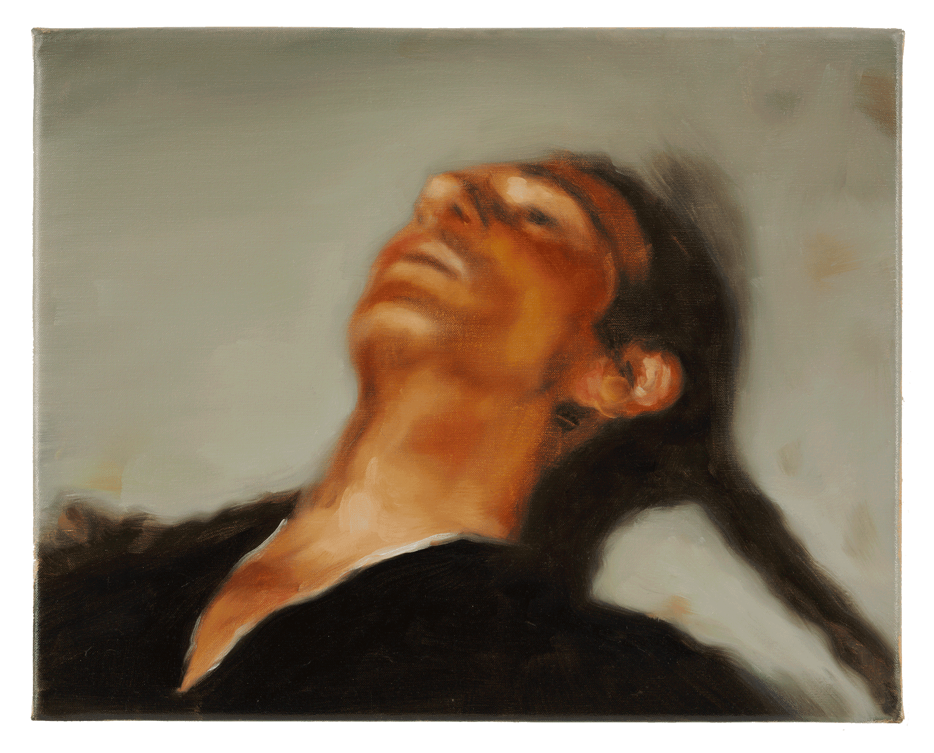 A painting by Michael Borremans, titled Earthlight room, dated 2008.