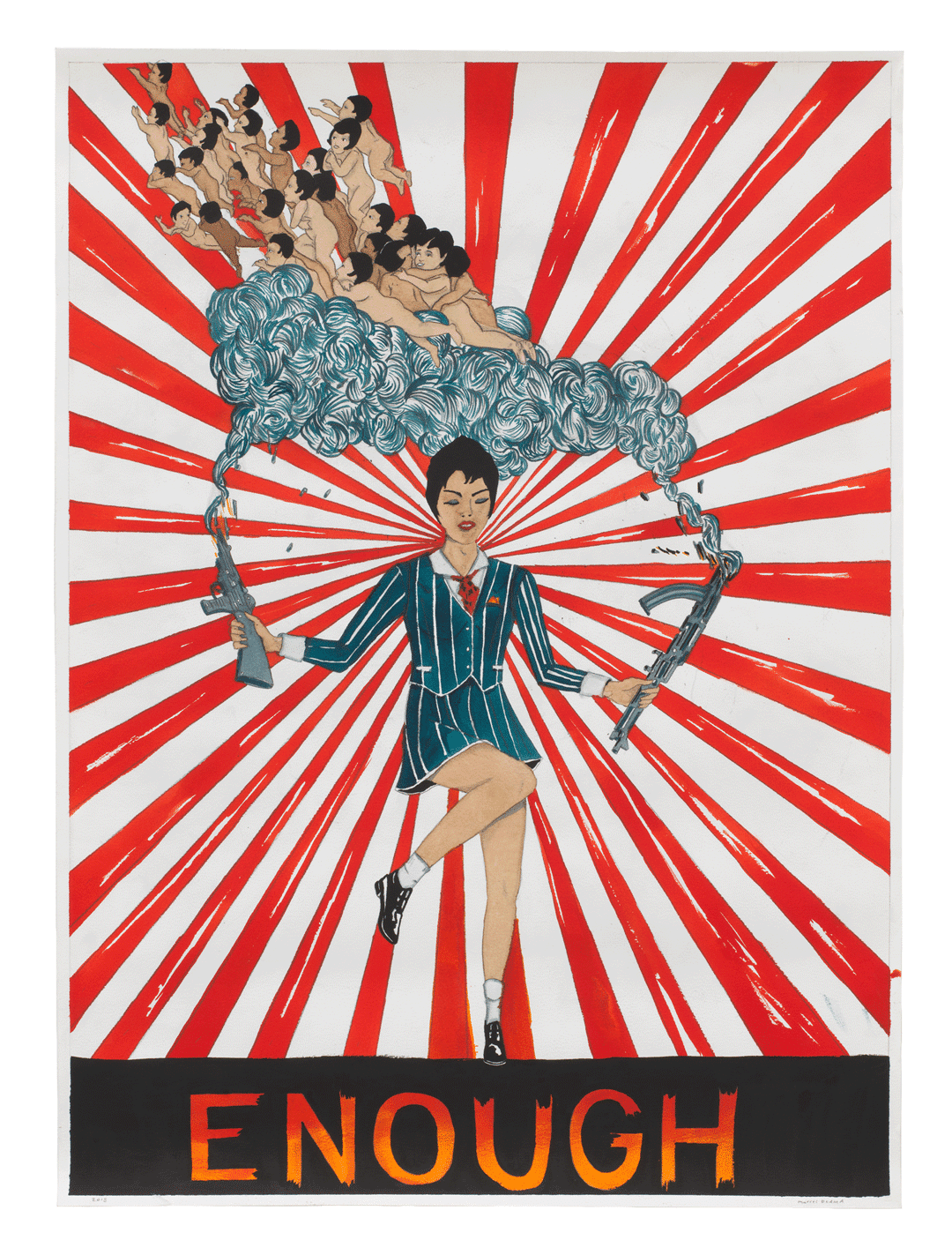 A work on paper by Marcel Dzama, titled Enough, dated 2018.
