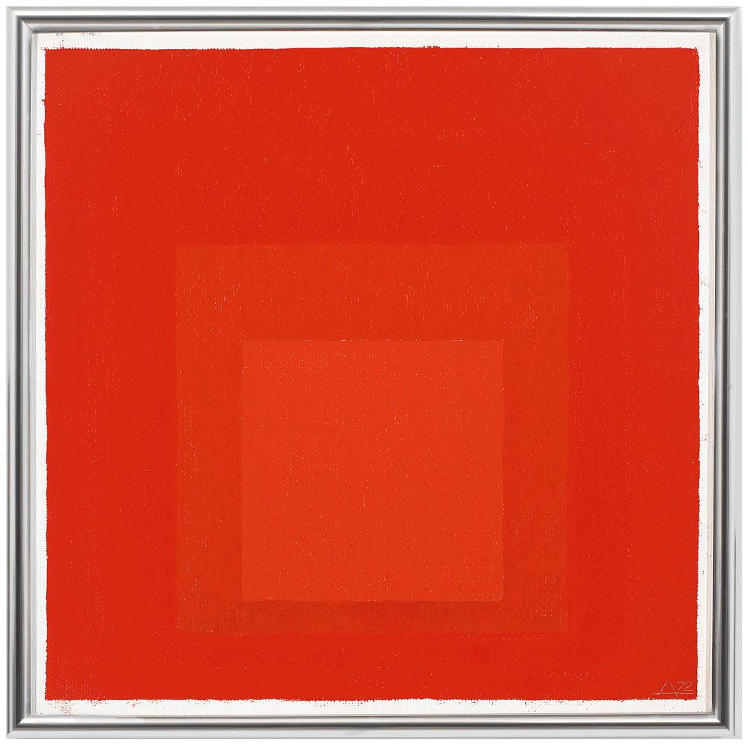 An oil painting on Masonite by Josef Albers, titled Homage to the Square, dated 1972.