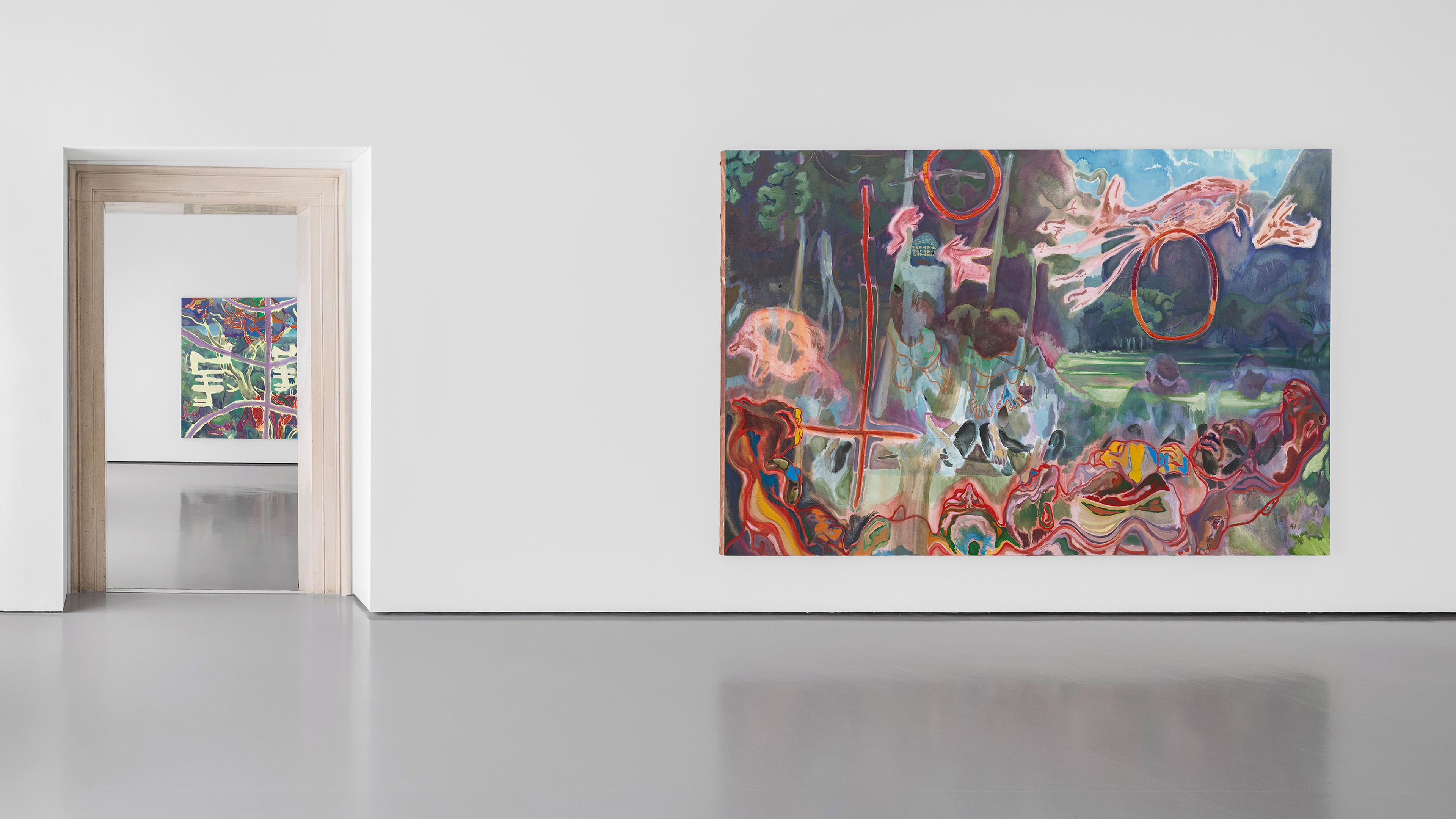 Installation view of the exhibition, Michael Armitage: The Promise of Change, at Palazzo Grassi in Venice, dated 2026.