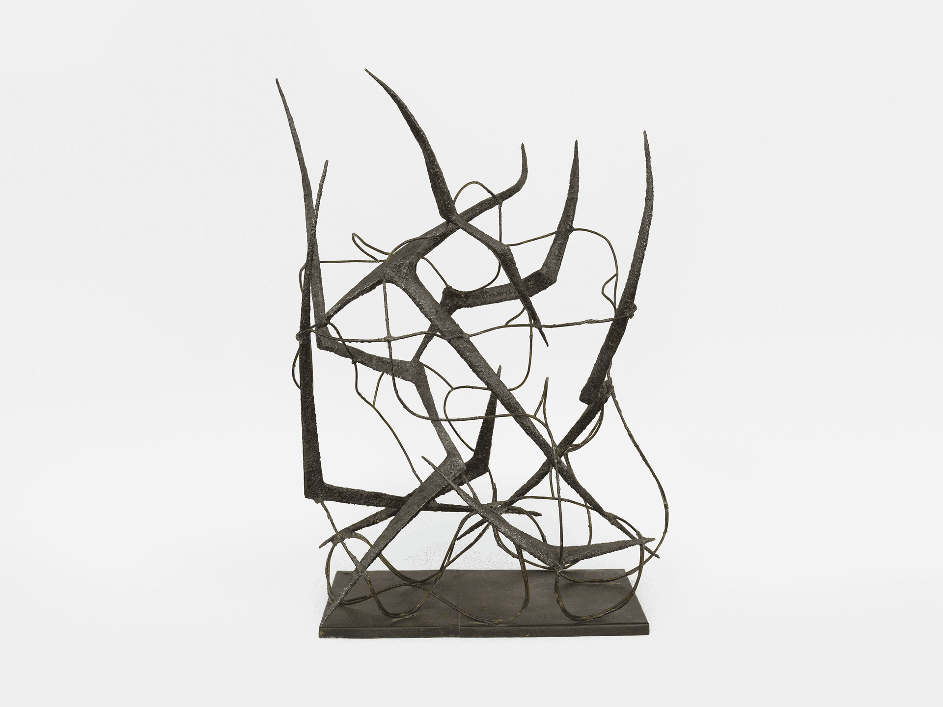 A sculpture by Herbert Ferber, titled Cage II, dated 1954.