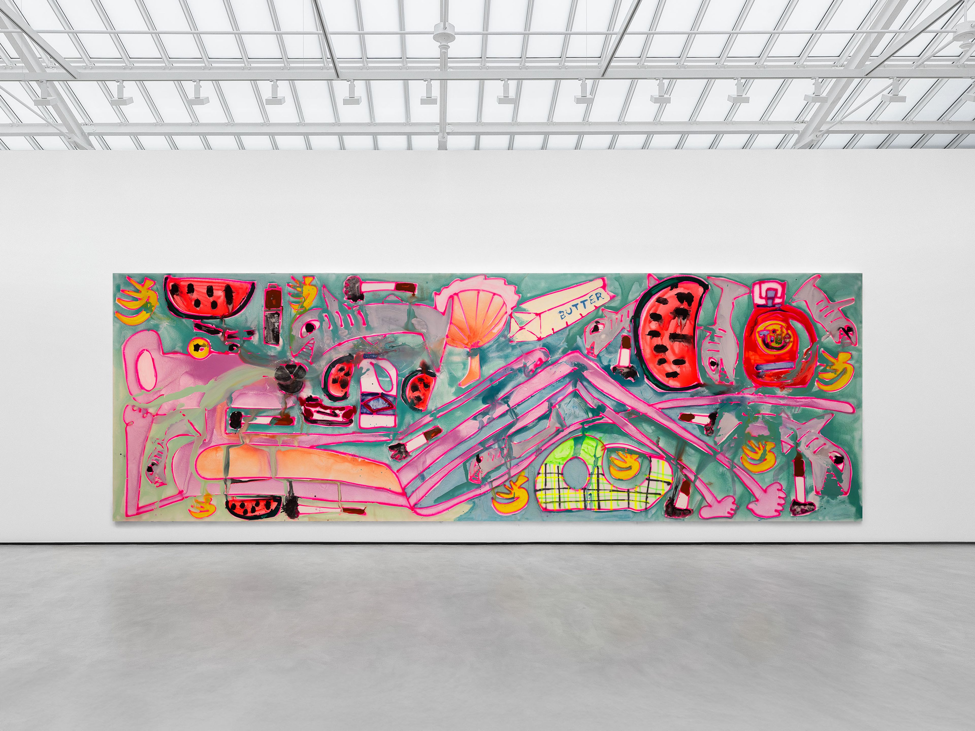 A painting by Katherine Bernhardt, titled Superstorm, dated 2025.