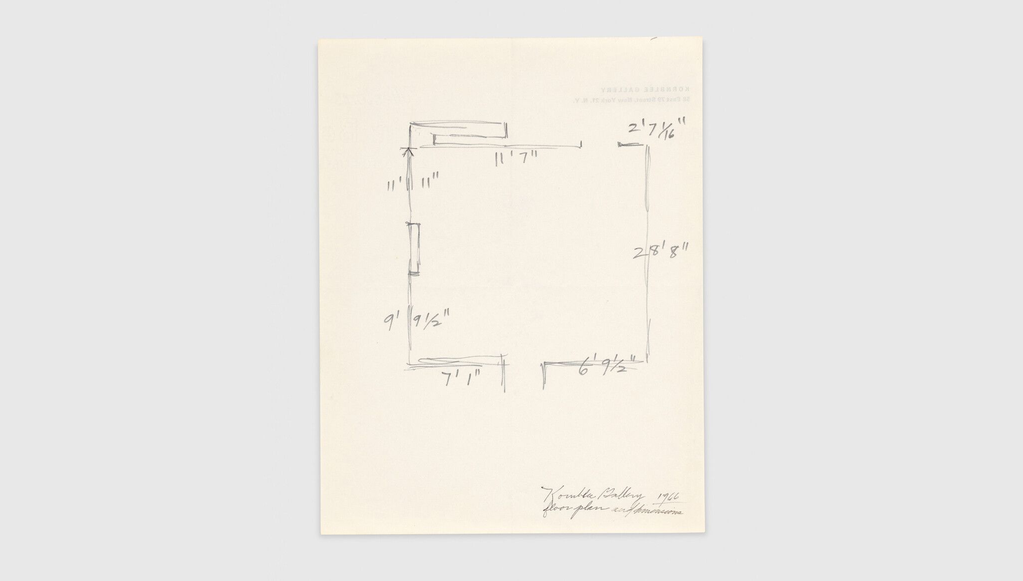 A preparatory drawing by Dan Flavin for Kornblee Gallery dated 1966