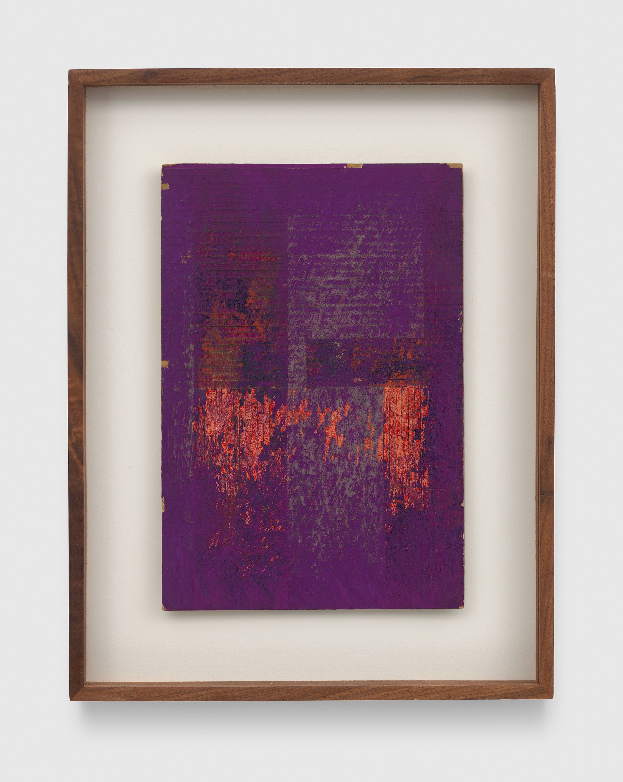 A work on paper by Ray Johnson, called Untitled (Moticos in Purple and Orange), circa 1954 to 1959.