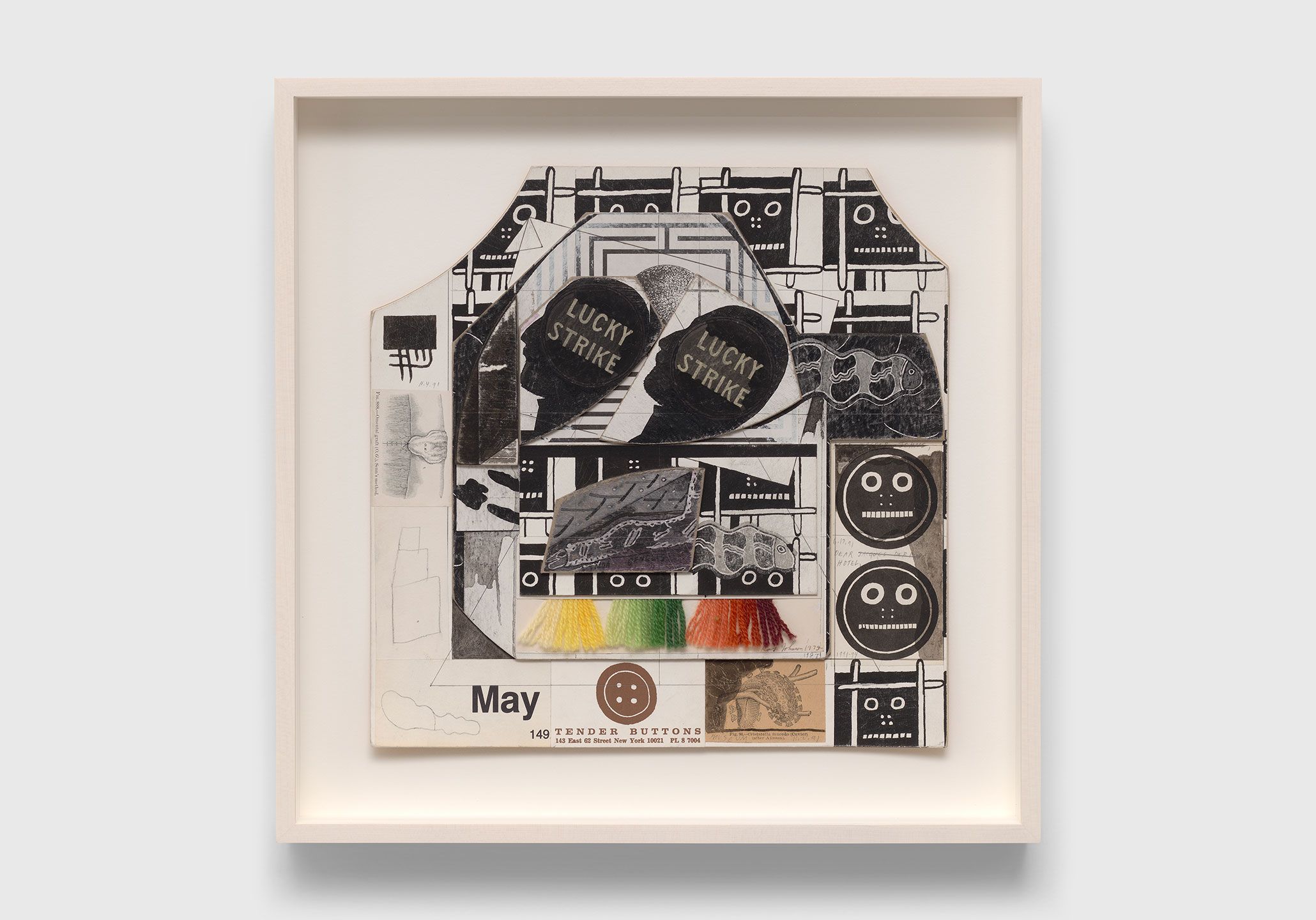 A collage on illustration board by Ray Johnson, titled Untitled (Lucky Strike Lucky Strike May), dated 1979-1987; 1991-1994.
