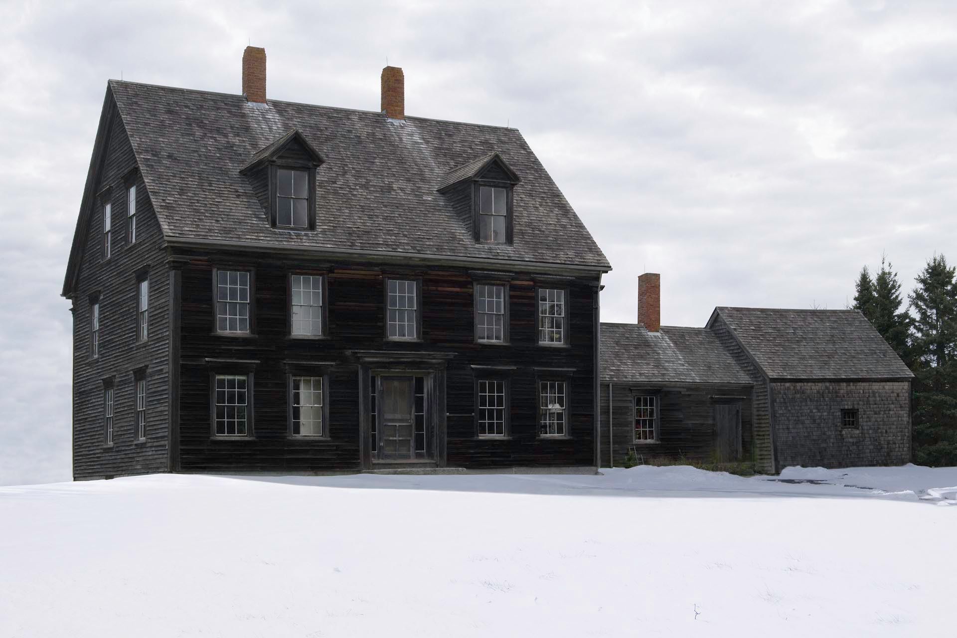 A photograph by James Welling, titled Olson House in Snow, dated 2010. 