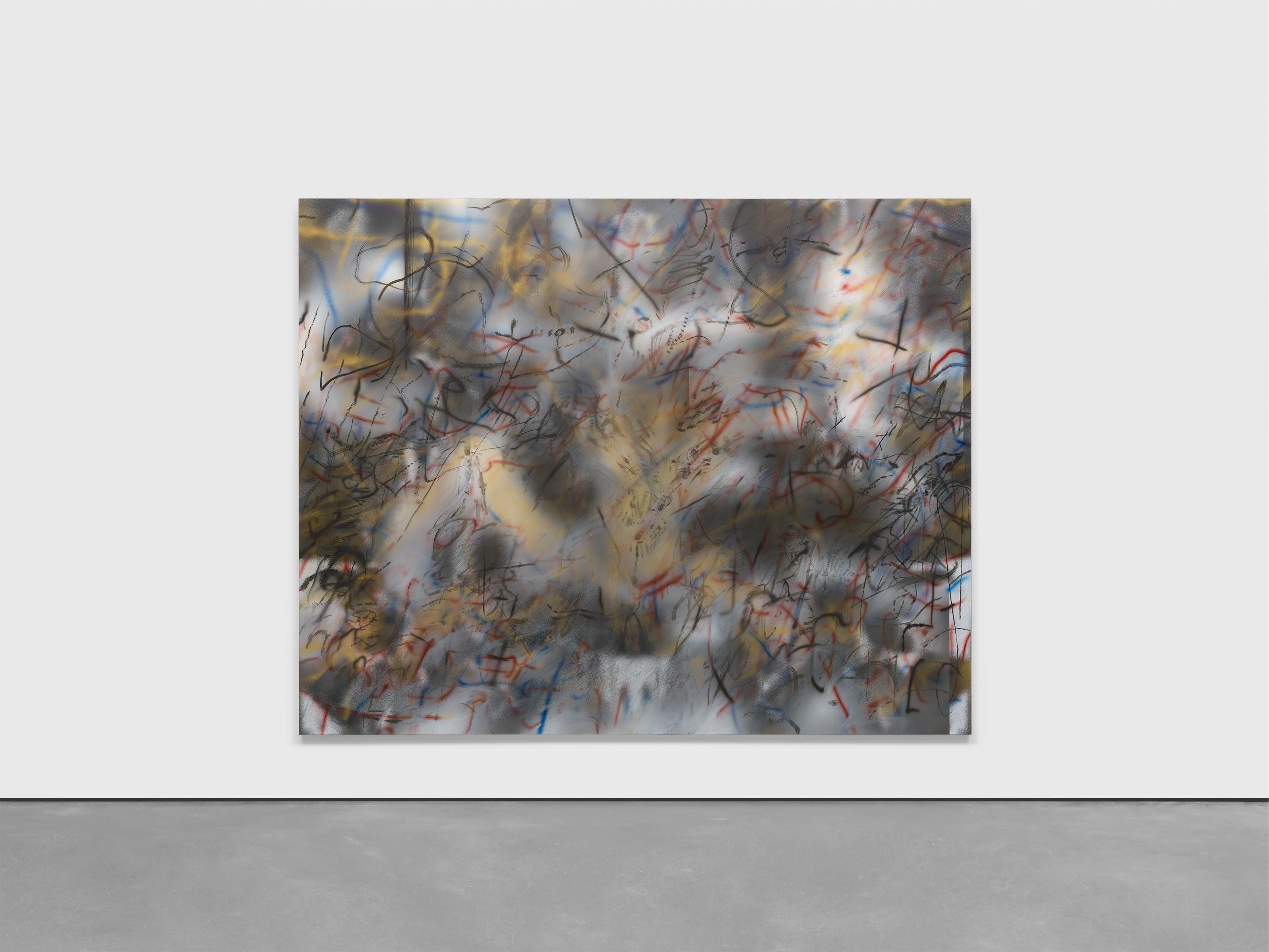 An ink and acrylic painting by Julie Mehretu, titled A Mercy (after T. Morrison), dated 2019-2020.  