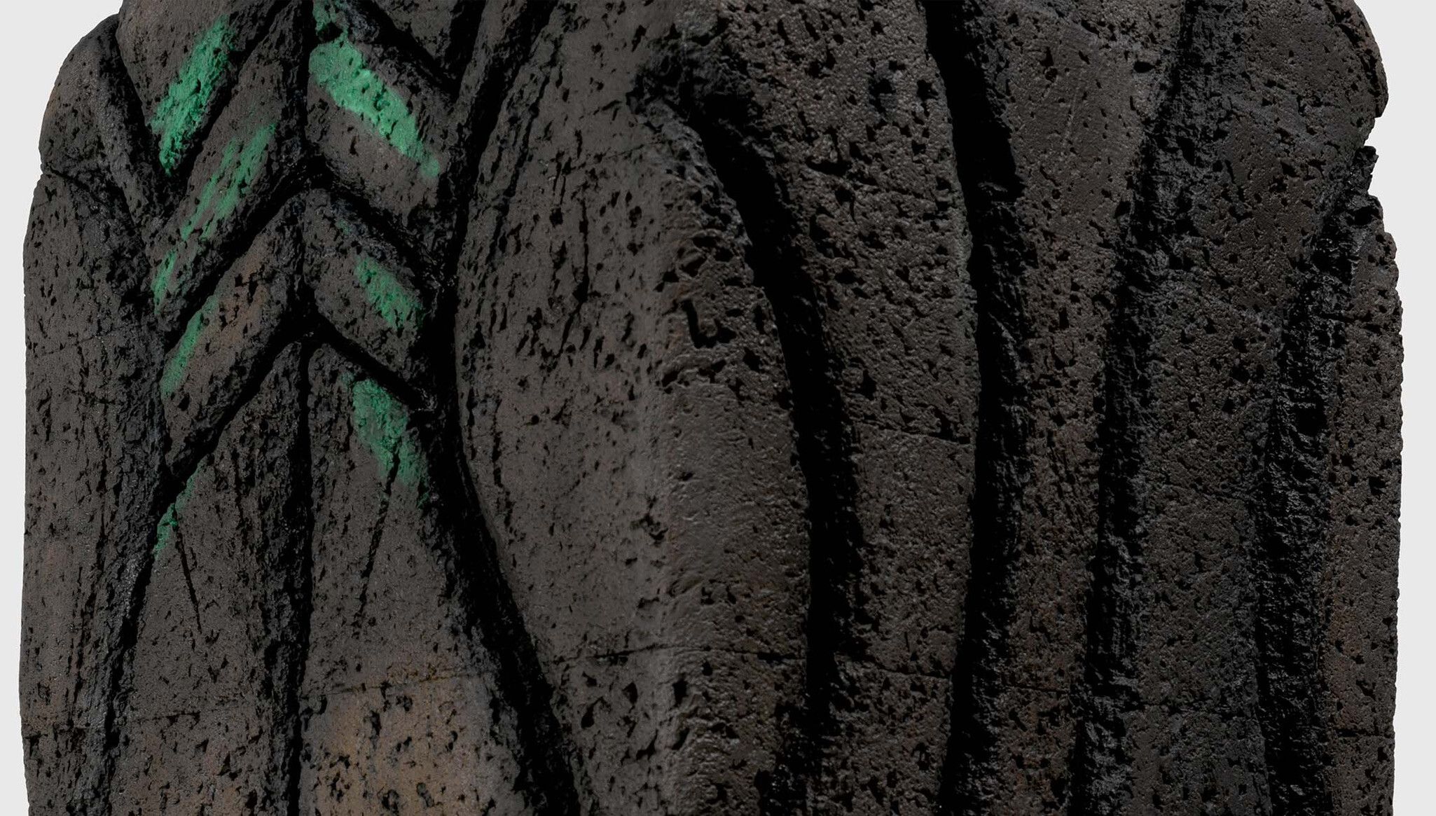 A detail of a sculpture by Huma Bhabha, titled Nothing Falls, dated 2024
