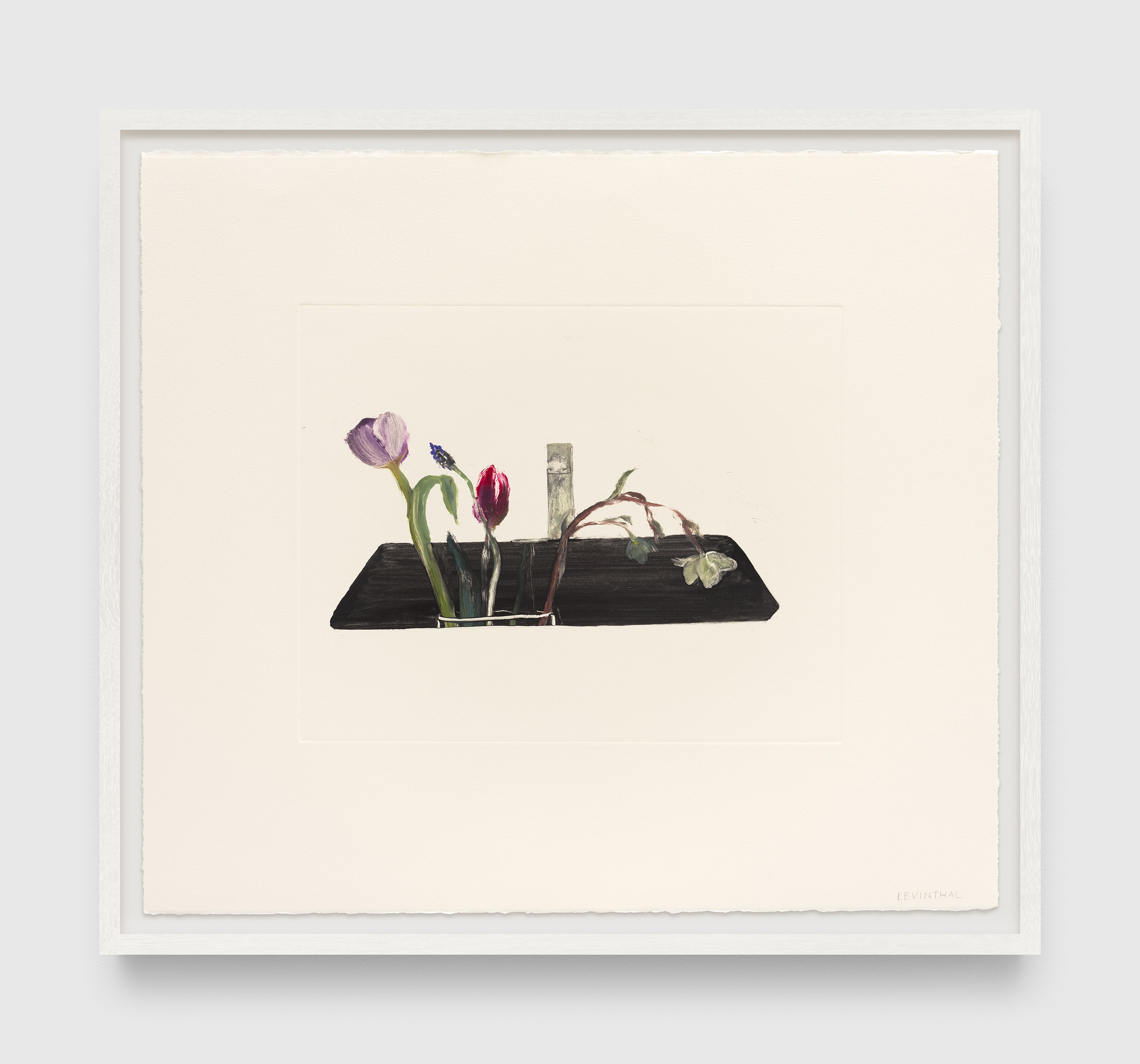 A print by Aubrey Levinthal, titled Sink with Bouquet, dated 2025.