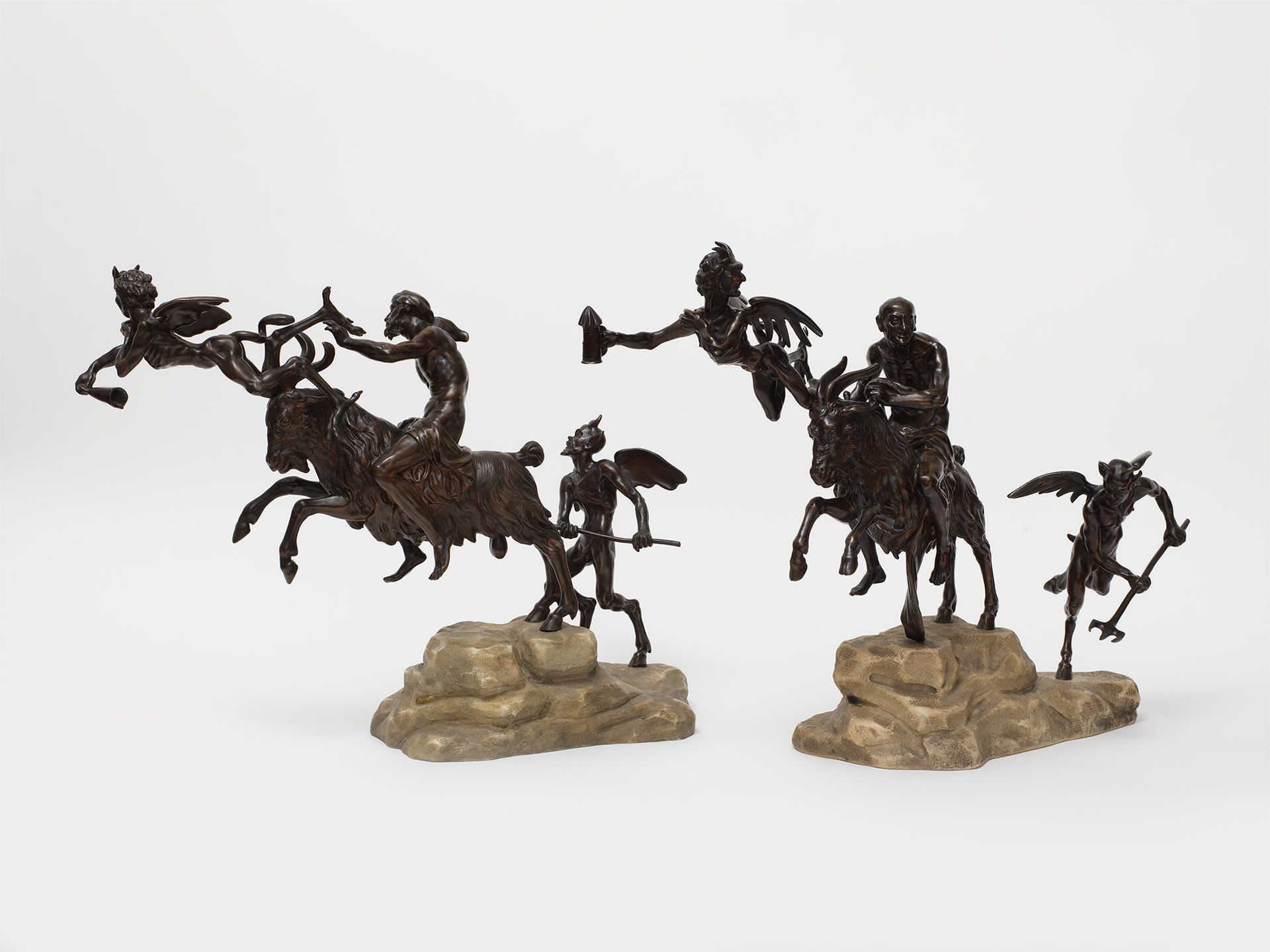 A sculpture by Damiano Cappelli, titled Male and Female Witch among Demons, circa 1660.