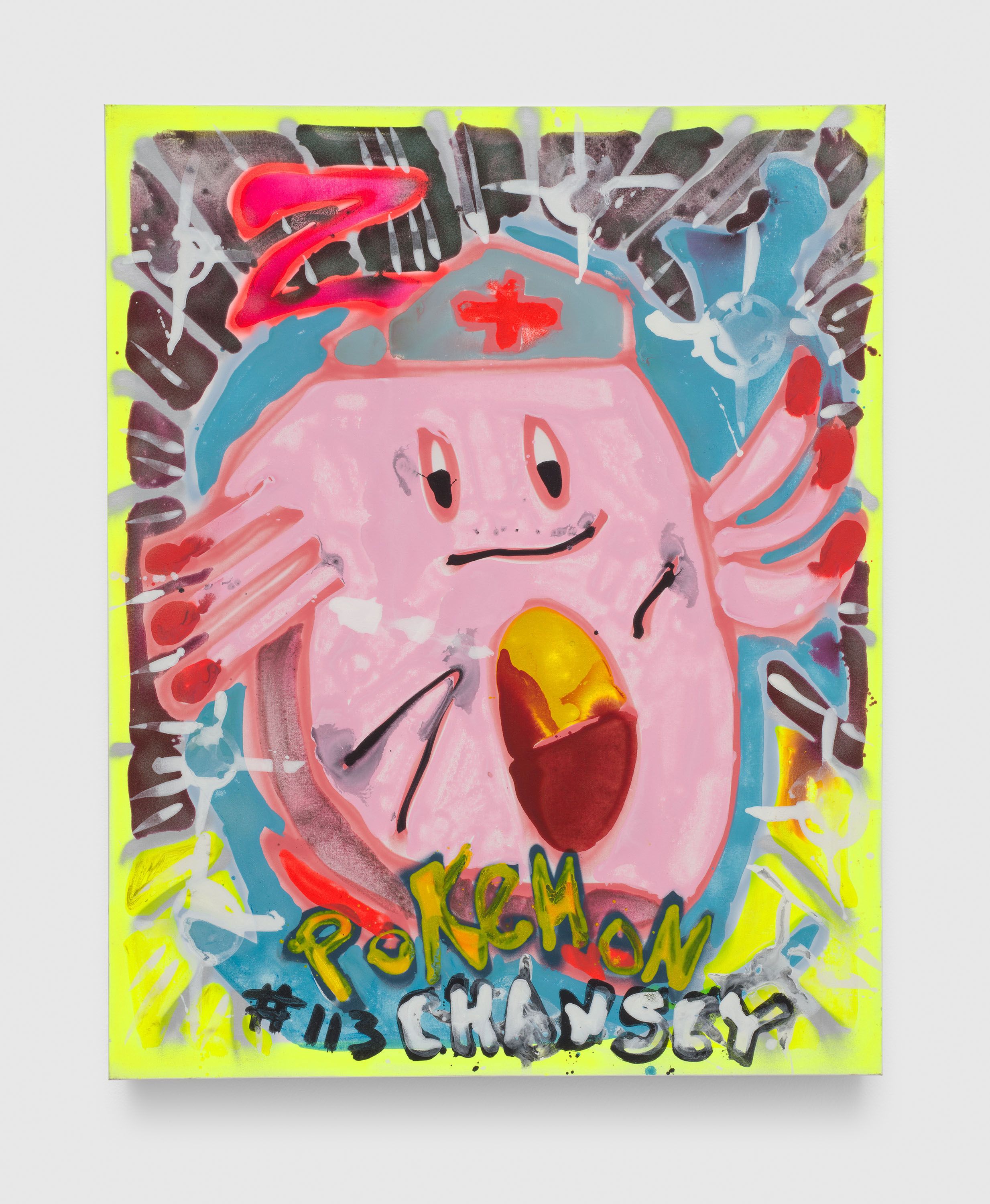 A painting by Katherine Bernhardt, titled Chansey, dated 2021.