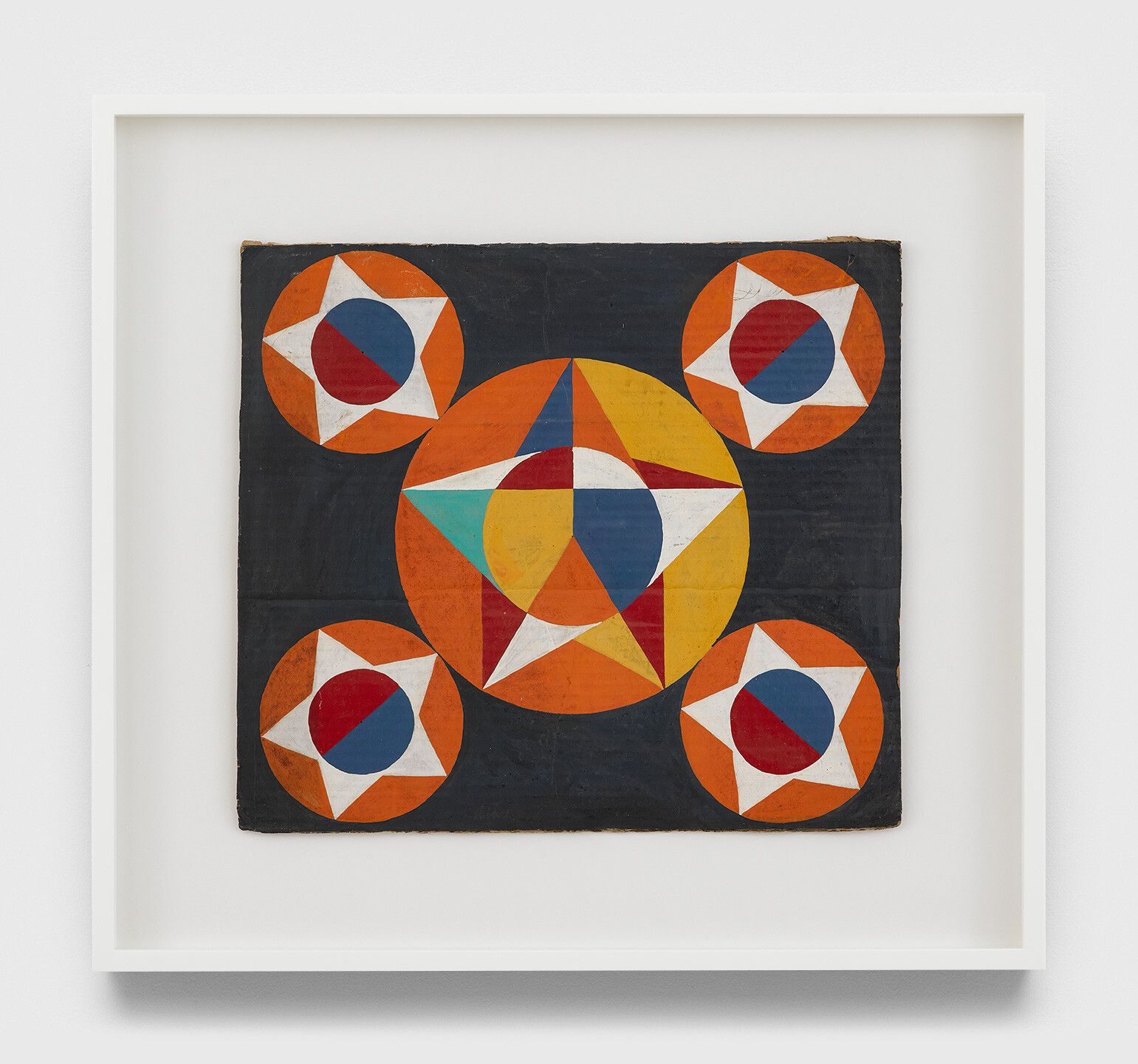 An undated oil painting on cardboard by Frank Walter, titled Untitled (Psycho-Geometrics).