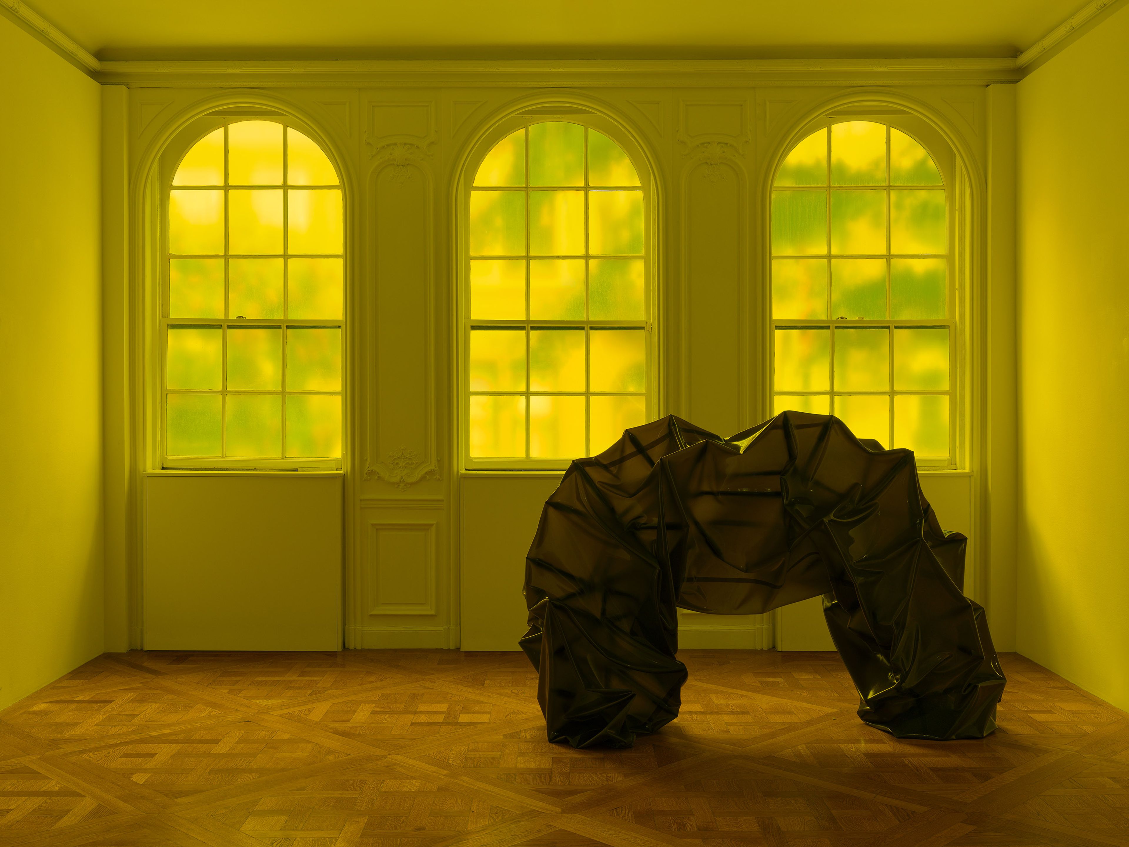 An installation view of the exhibition, P. Staff: Possessive, at David Zwirner in New York, dated 2025.