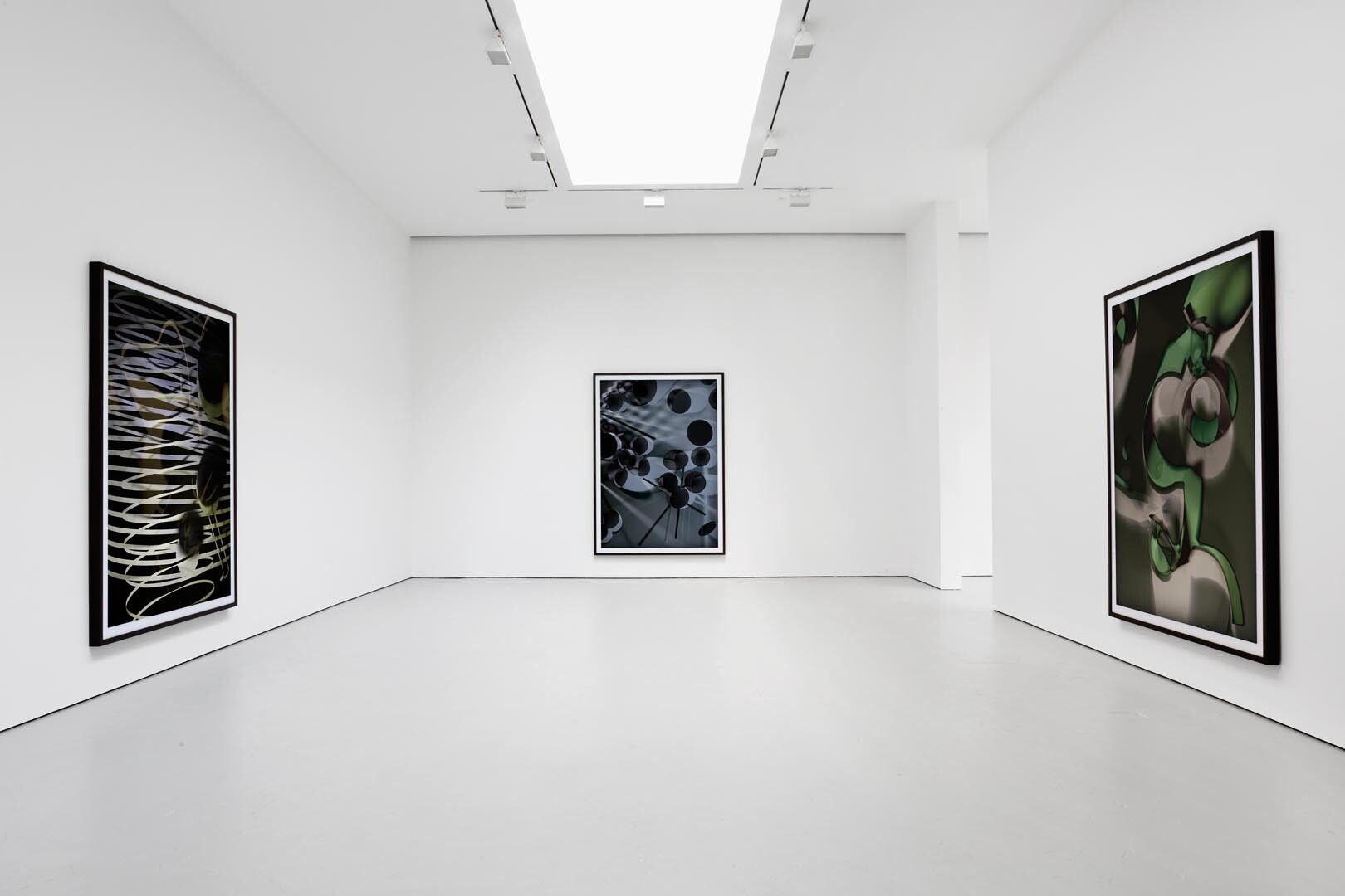 Installation view of the exhibition Thomas Ruff: photograms and ma.r.s., at David Zwirner in New York, dated 2013.