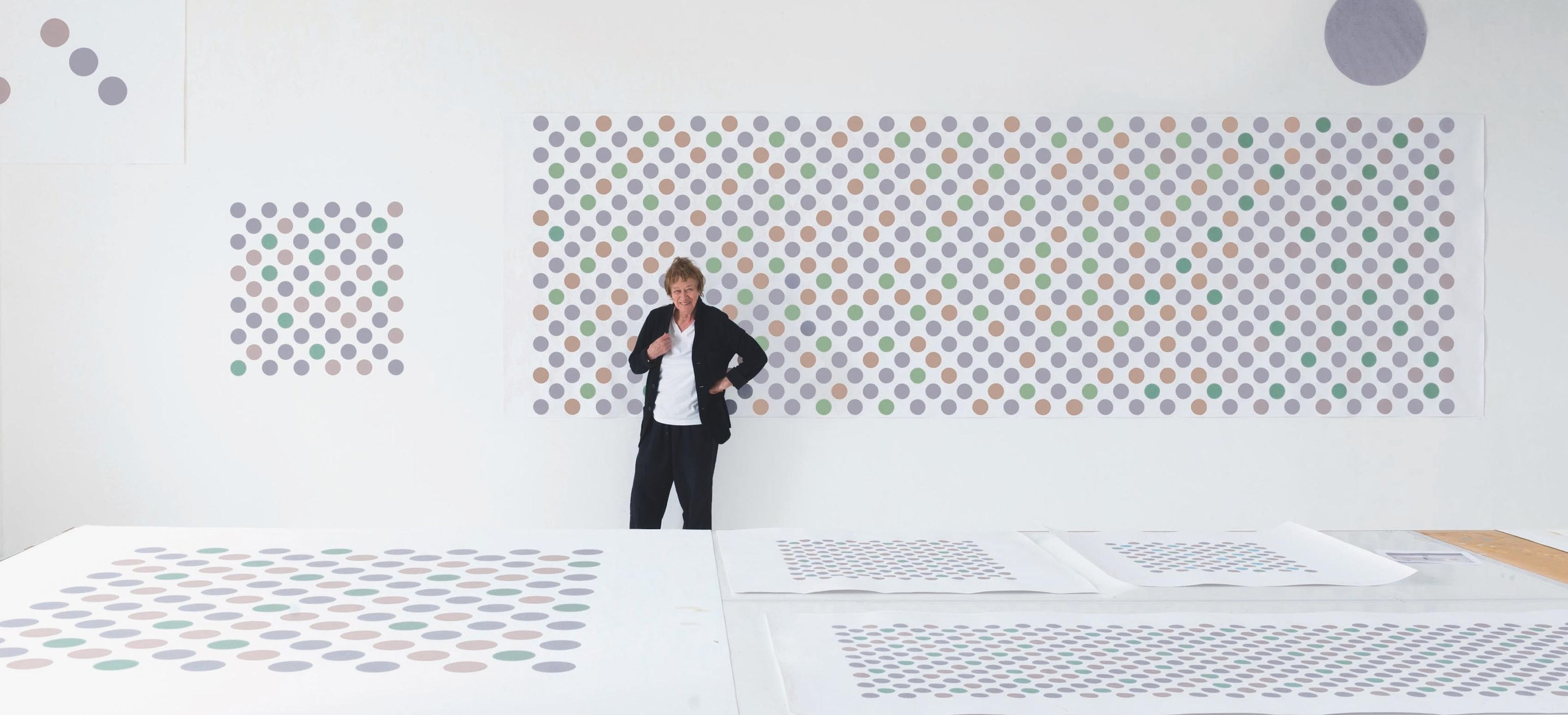 Bridget Riley in her exhibition Recent Paintings from 2014 - 2017, dated 2018.