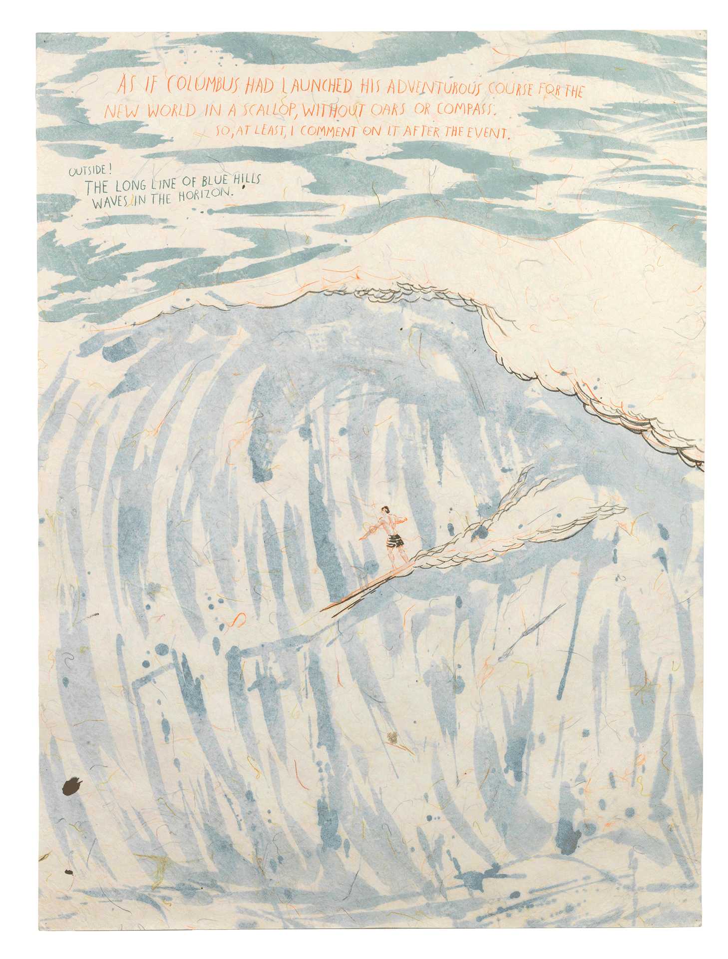 A drawing by Raymond Pettibon, titled No Title (As if Columbus...), dated 1997.