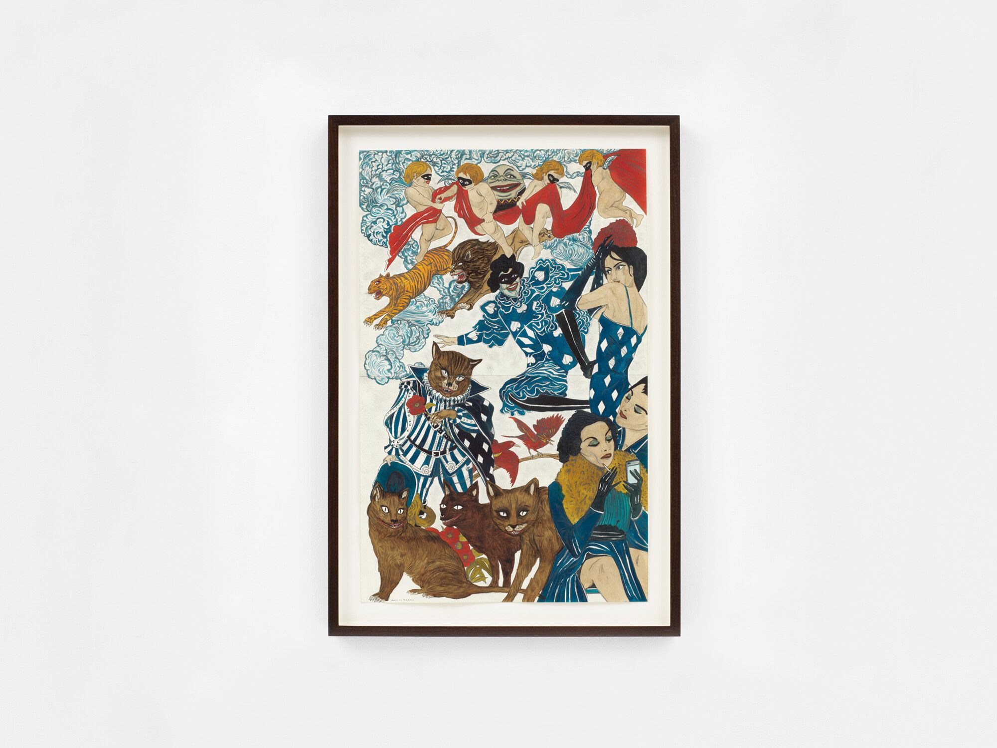 A work on paper by Marcel Dzama, titled Siehe, wir lieben nicht, wie die blumen, dated 2018.