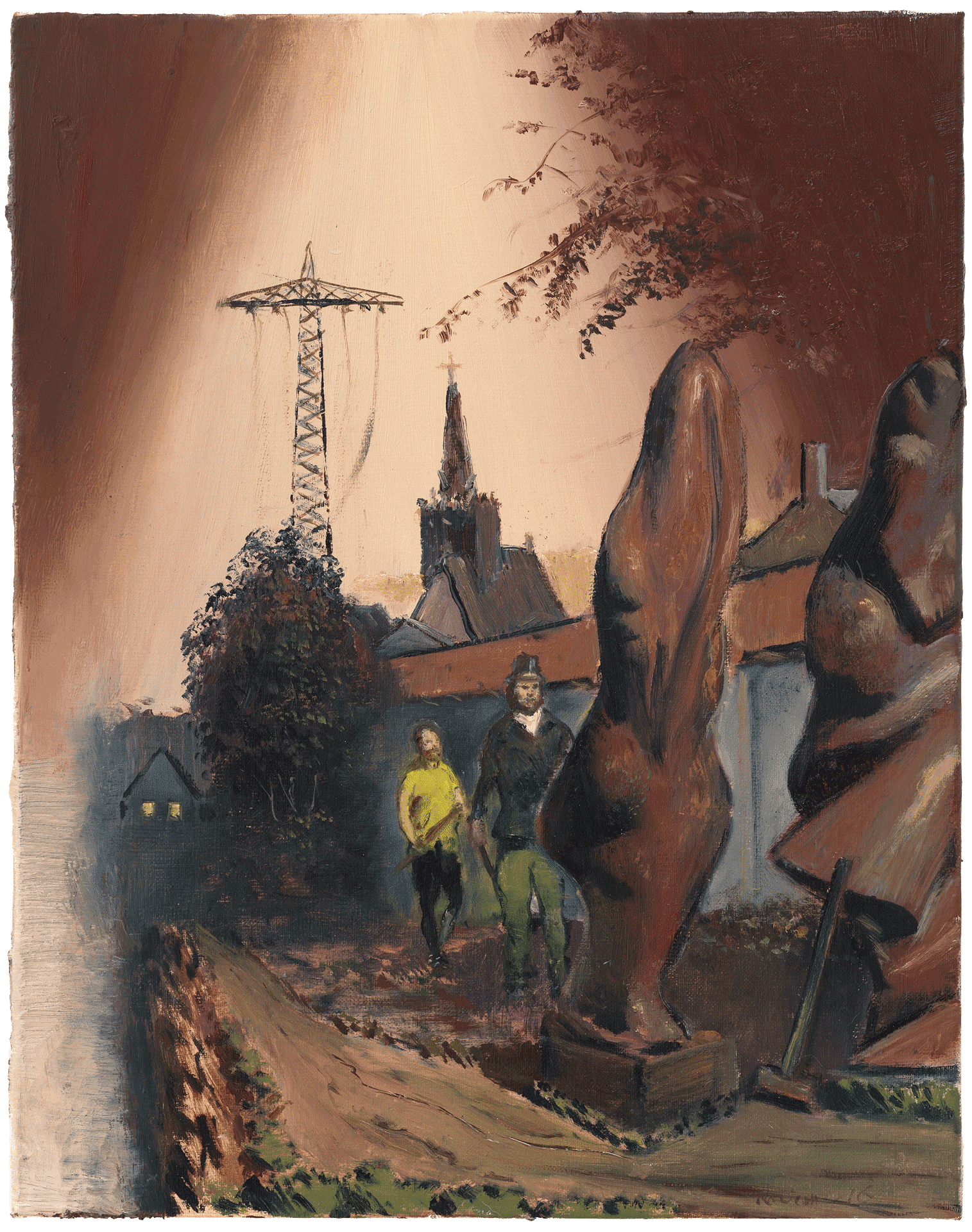 A painting by Neo Rauch, titled Skulpturengarten, dated 2016.