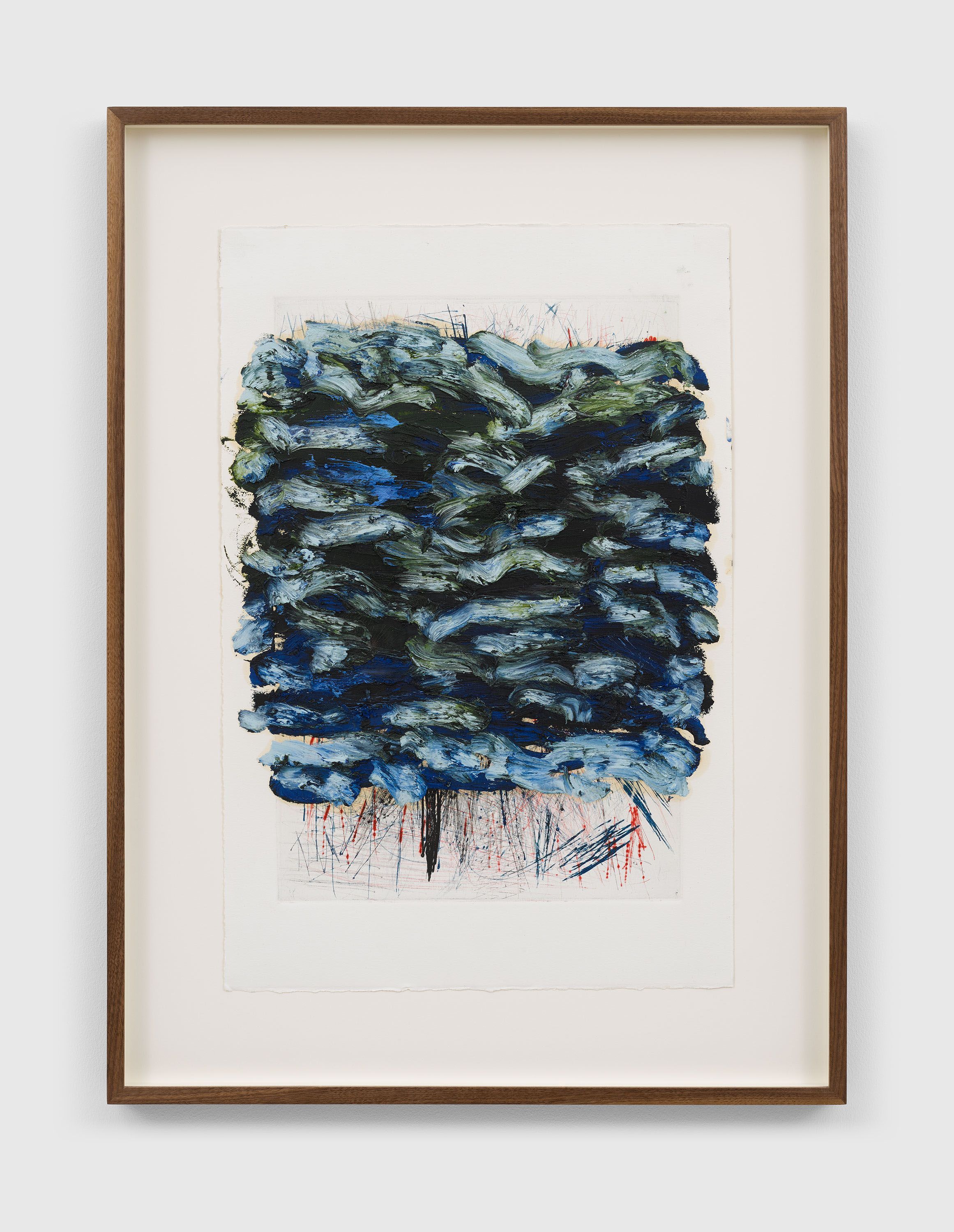 A mixed media work on paper by Oscar Murillo, titled surge (poetics of flight), dated 2021.