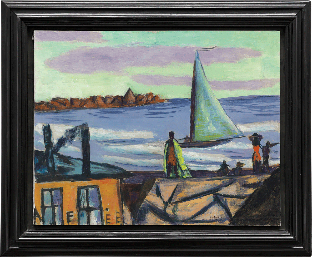 An oil painting on canvas by Max Beckmann, titled, Badansicht bei Bandol, dated 1938.