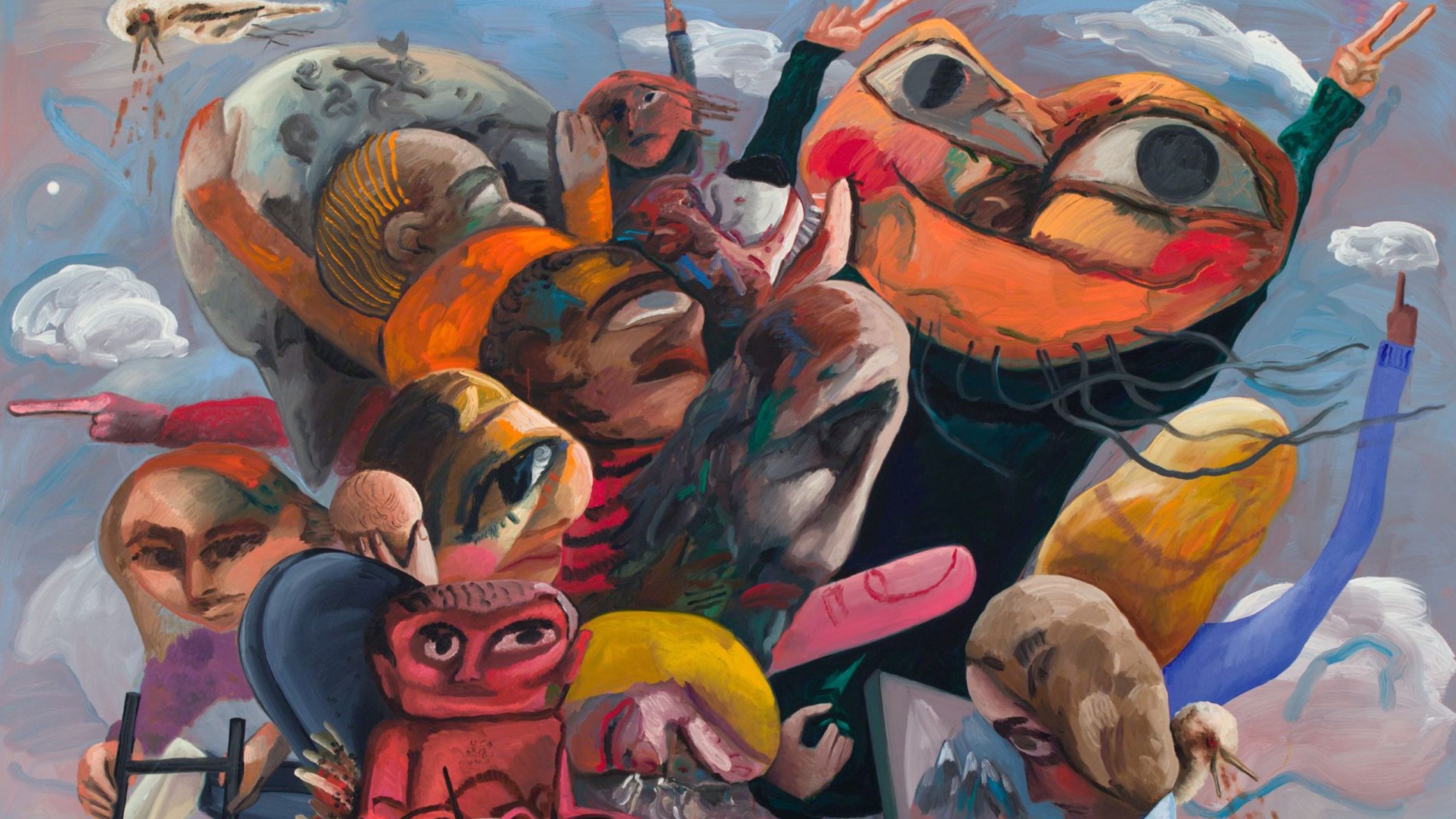 A detailed view of Dana Schutz’s 2018 artwork titled Mountain Group