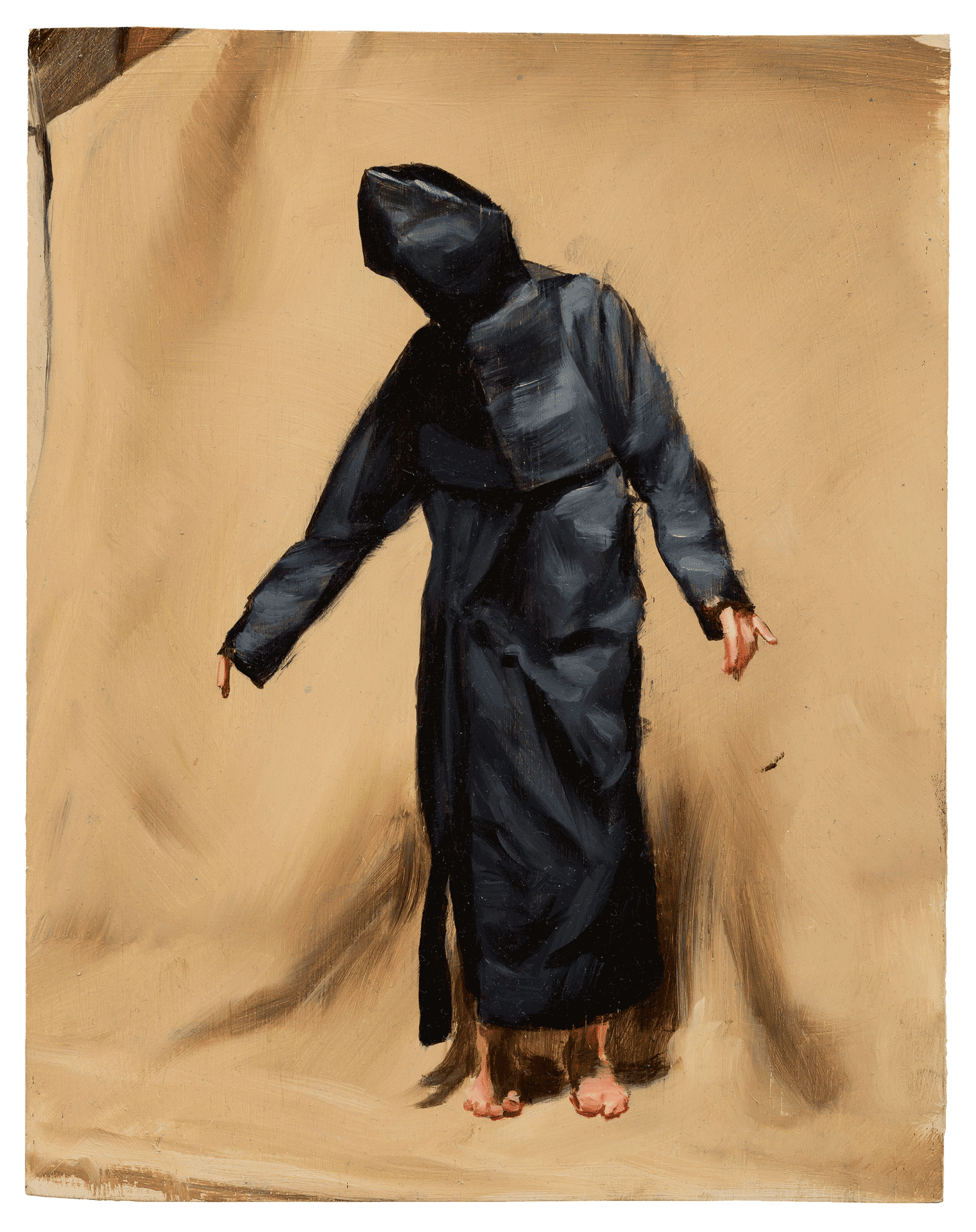 A painting by Michaël Borremans, titled Black Mould / Pogo, dated 2015.