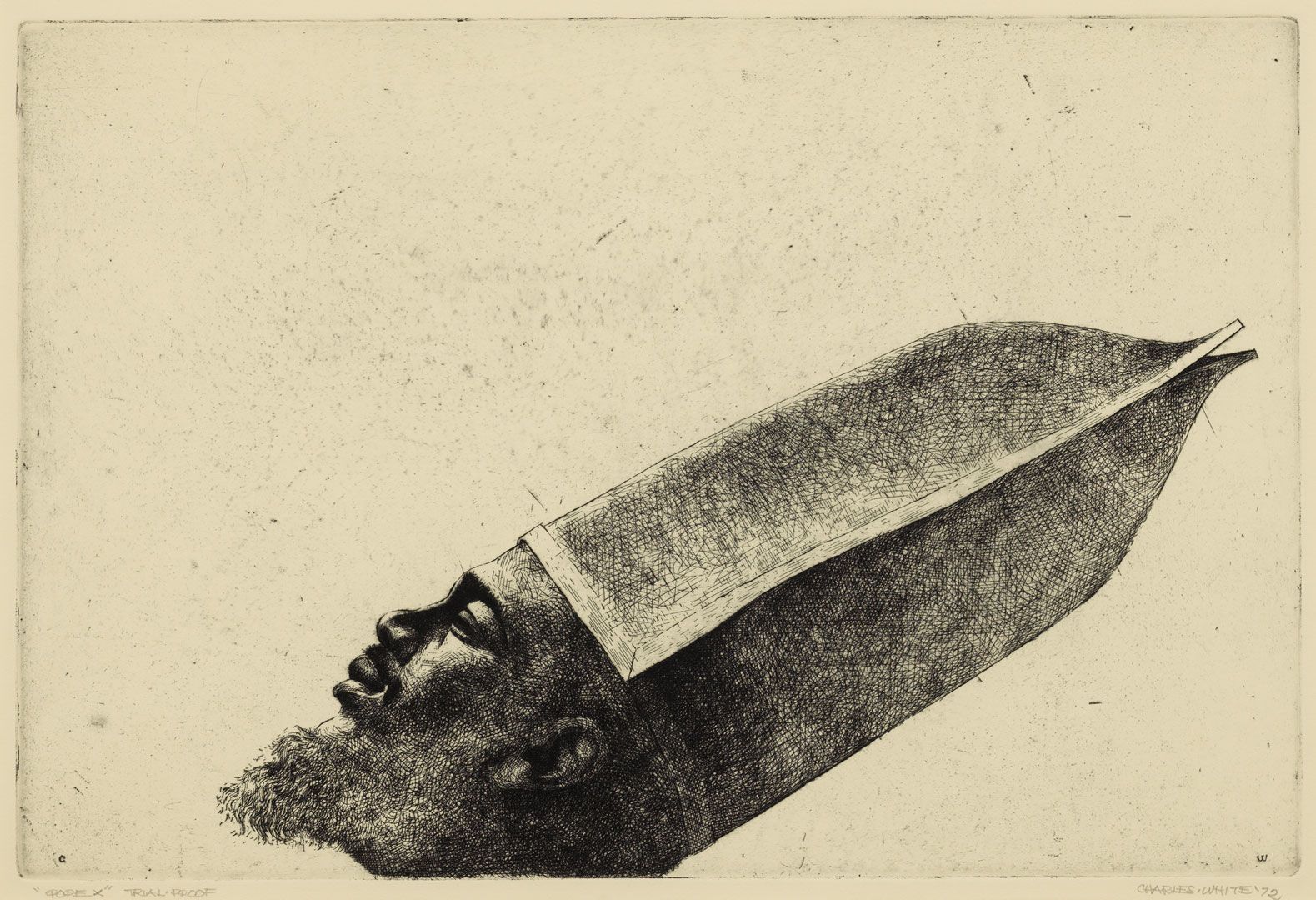 An etching on paper by Charles White, titled Pope X, dated 1972.