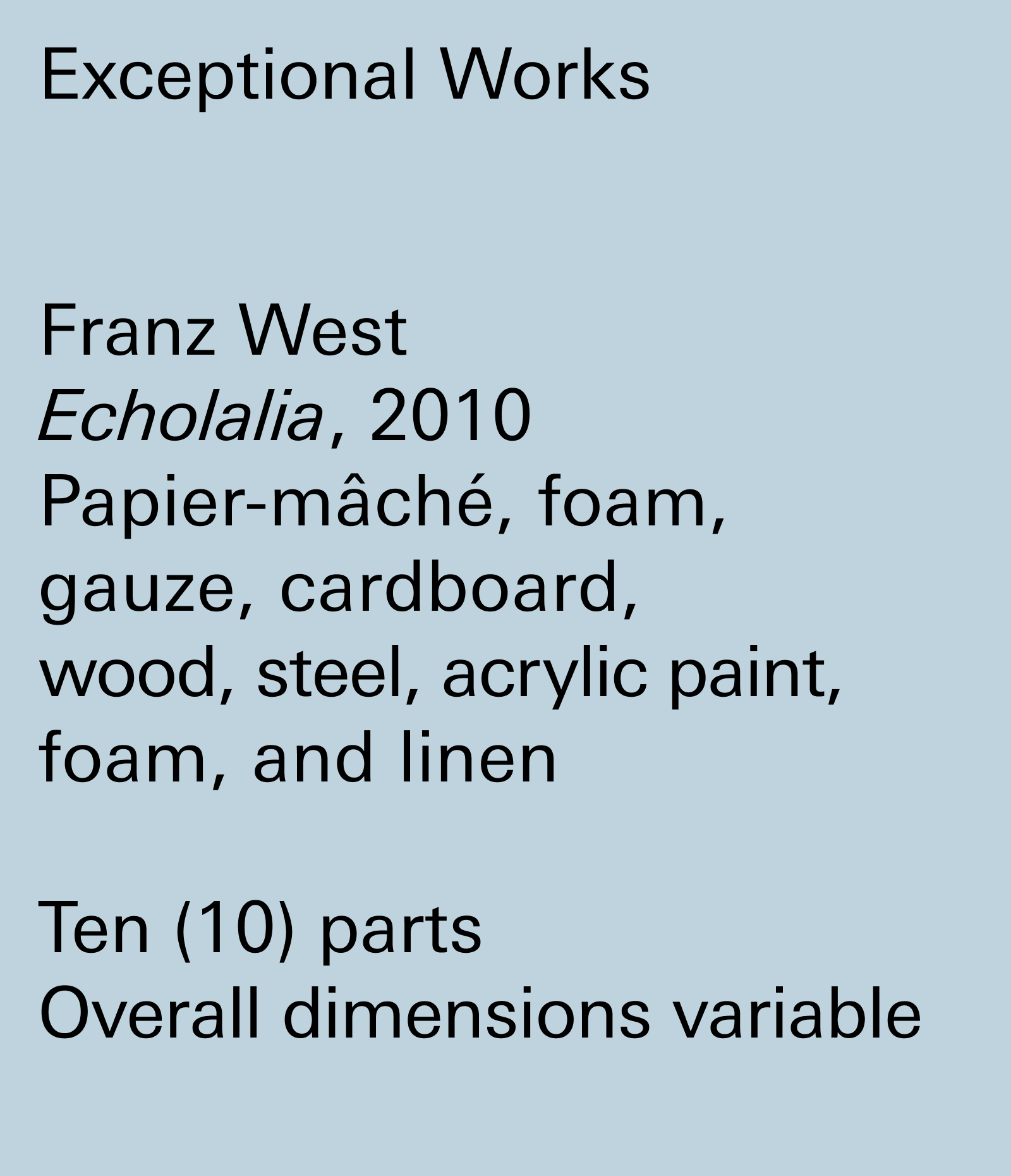 Title card for Franz West's online presentation in accordance with his exhibition in New York, 2023