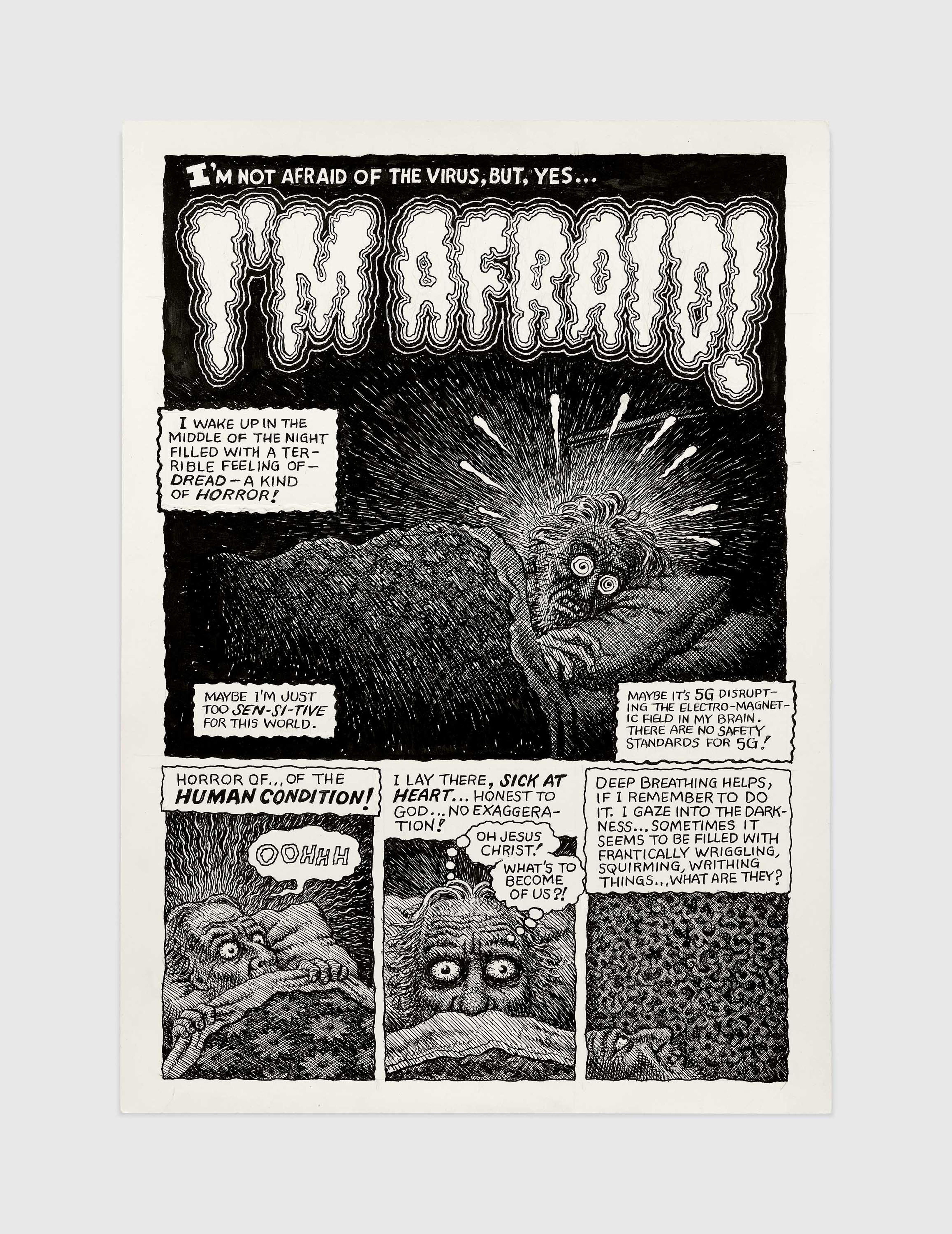 A work on paper by R. Crumb, titled I'm Afraid, dated 2025.