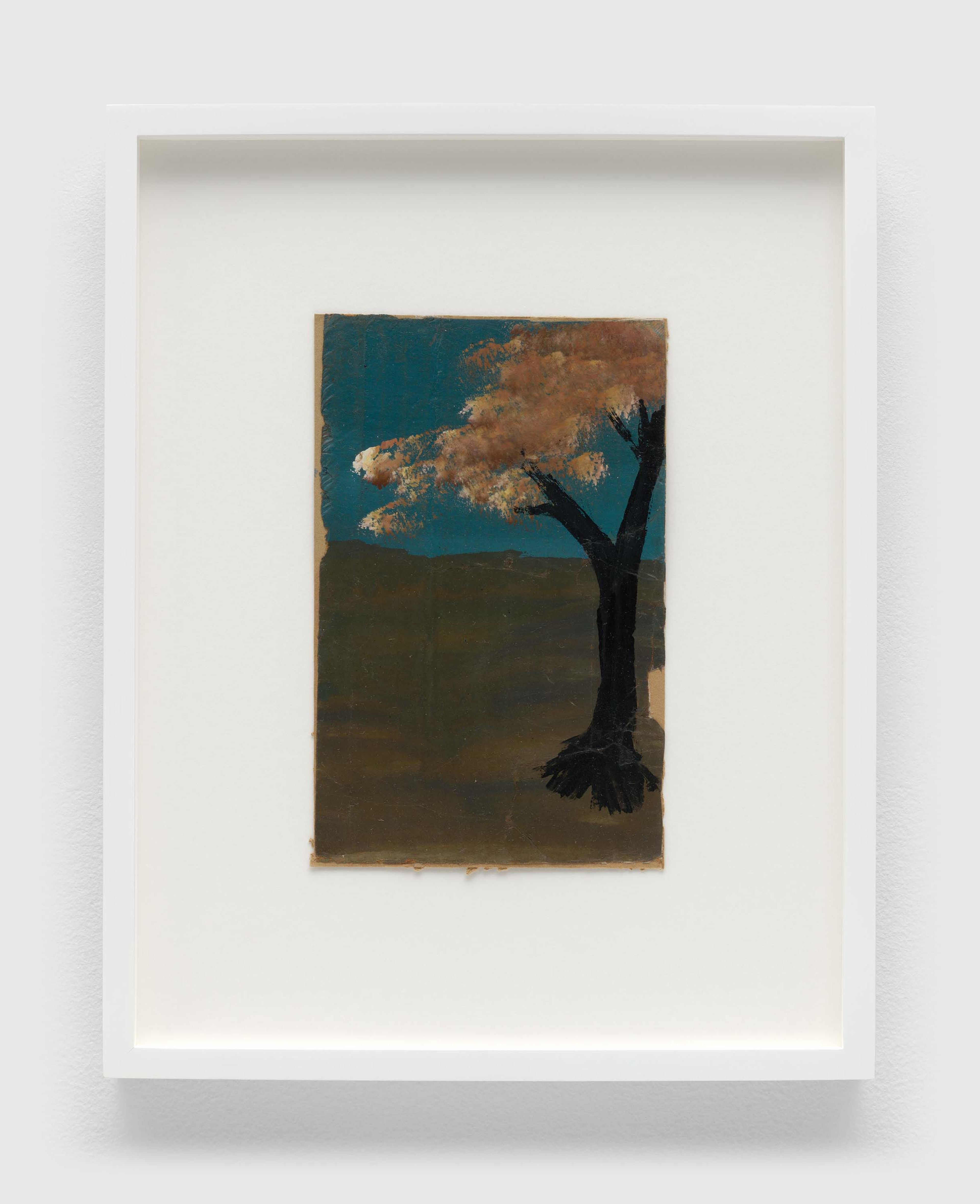 A painting on single-ply cardboard by Frank Walter, called Untitled (Black Trunk, Mauve Foliage), n.d.