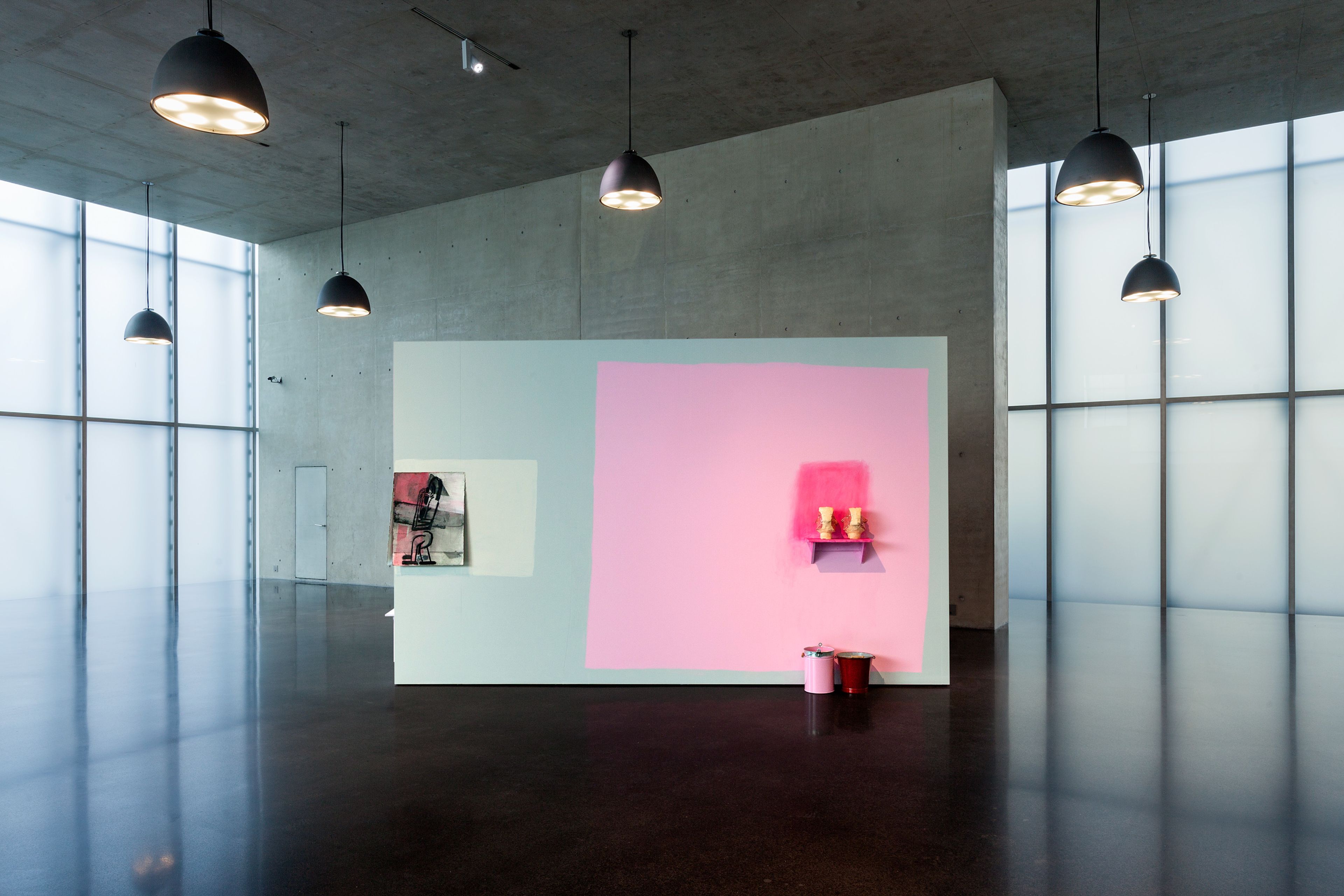 Installation view of the exhibition by Amy Sillman titled Yes & No at Kunsthaus Bregenz in Bregenz, Austria, dated 2015-2016.