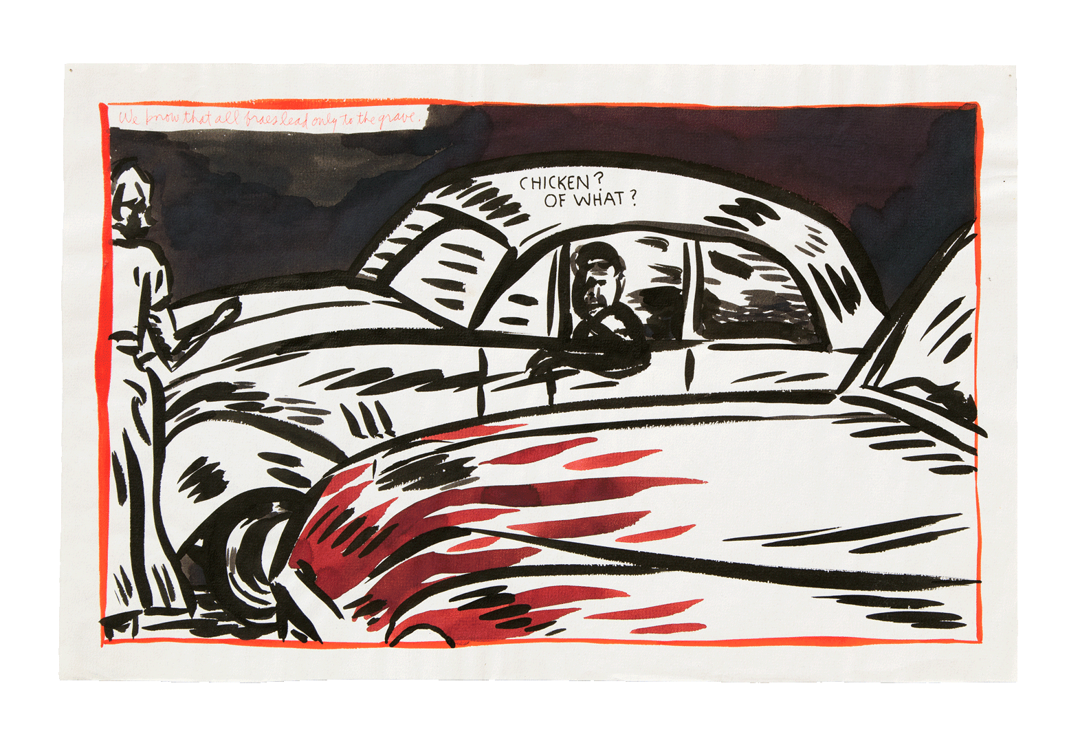 A drawing by Raymond Pettibon titled No Title (We know that...), dated 1988.