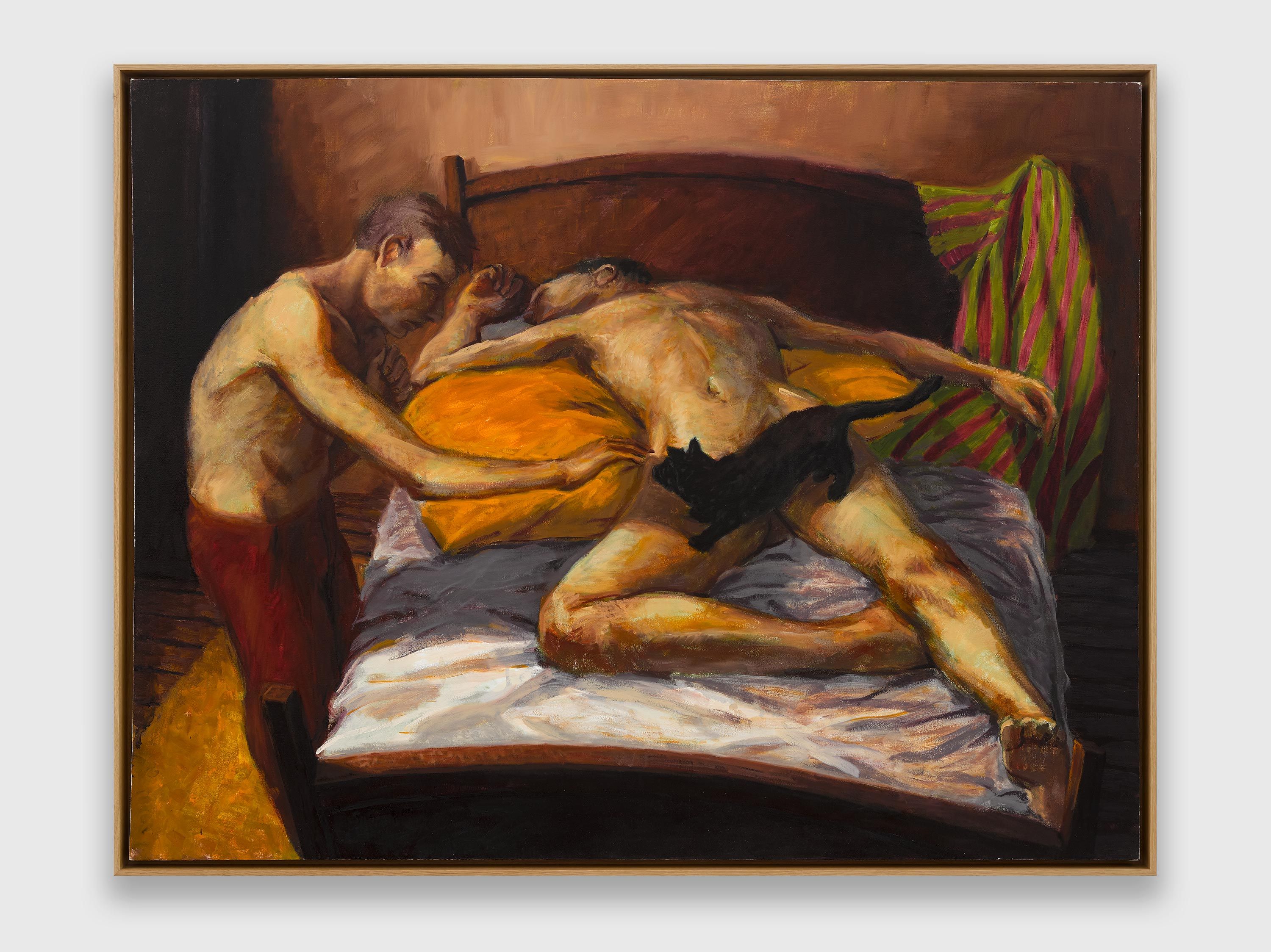 A painting by Hugh Steers, titled Yellow Pillow, dated 1988.