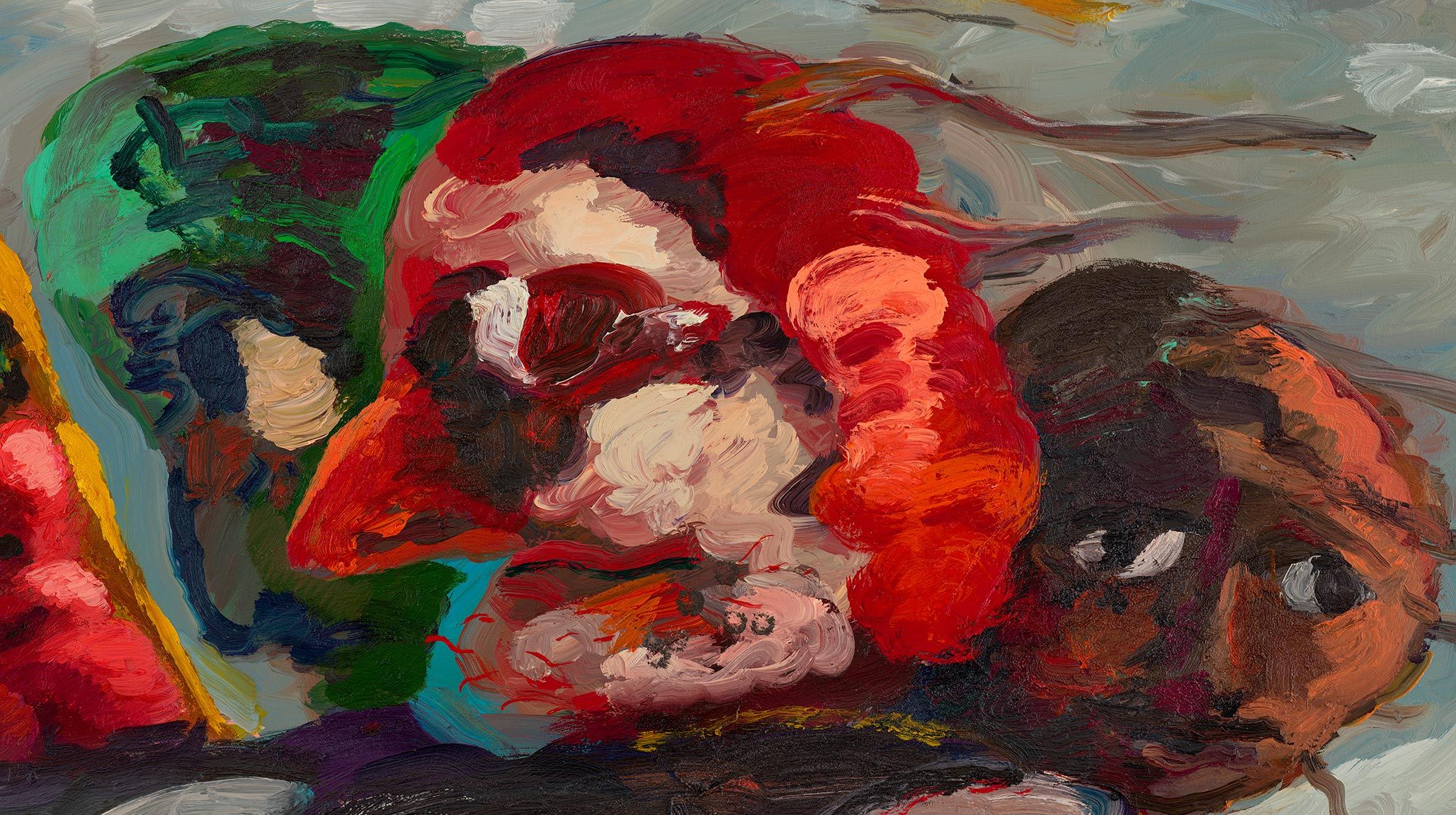 A detail from a painting by Dana Schutz, titled Sea Group, dated 2021.