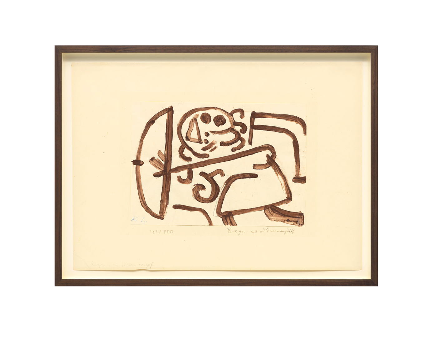 A drawing by Paul Klee, titled Regen=und Sturmangriff (Rain and storm attack), dated 1939.