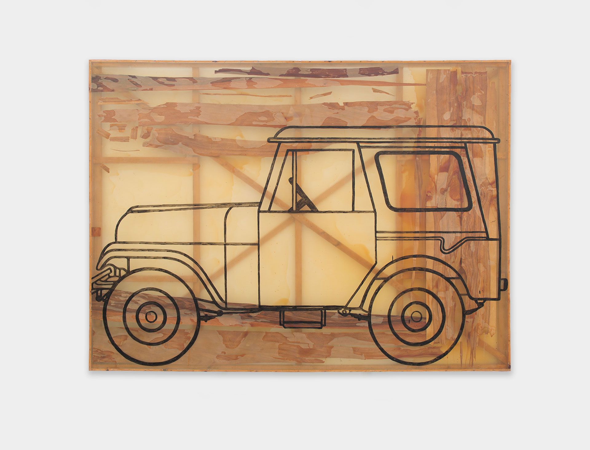 A painting by Sigmar Polke, titled Auto (Jeep) (Car [Jeep]), dated 1992.