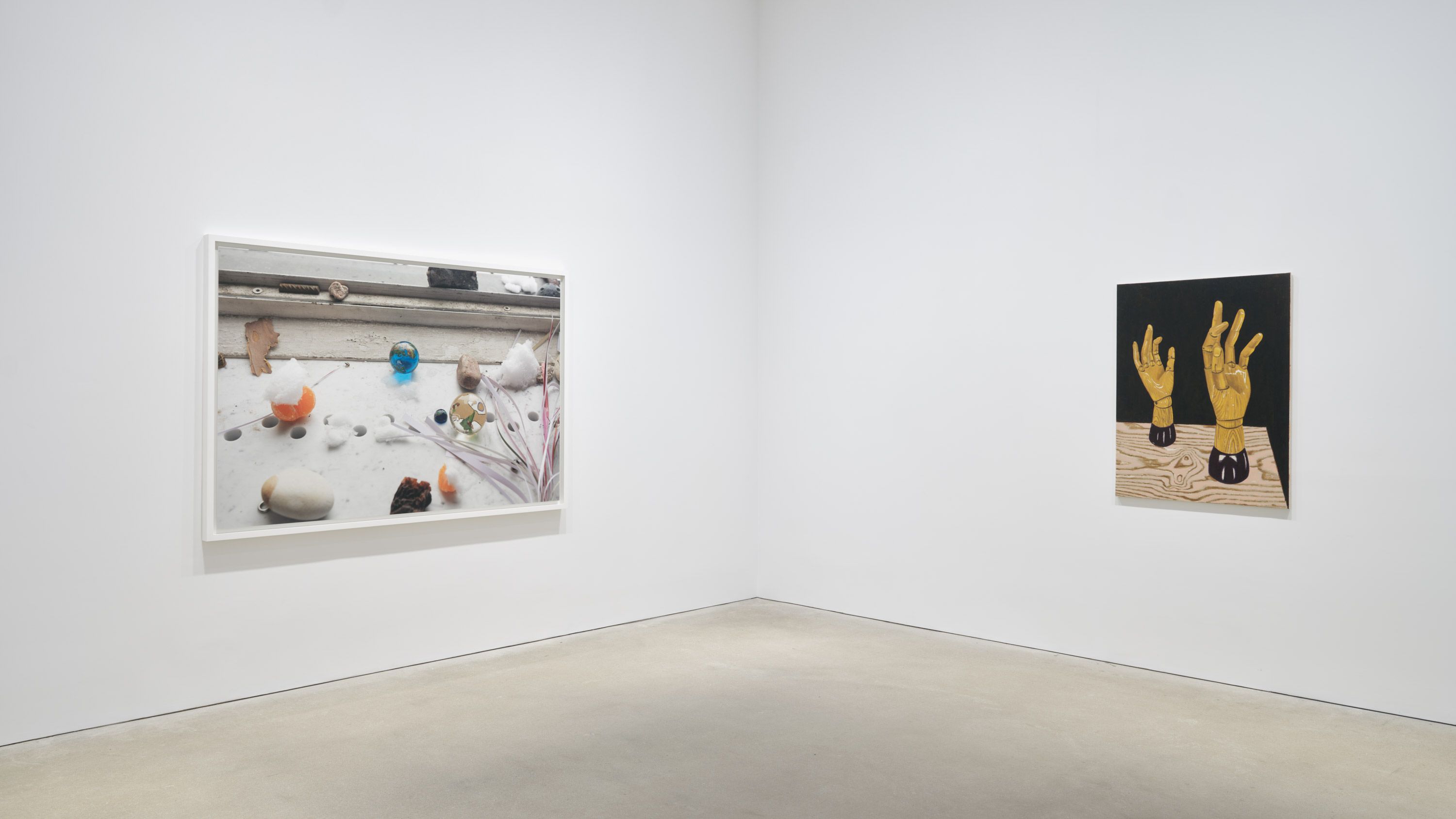 Installation view, Program, David Zwirner Hong Kong, featuring works, from left, by Wolfgang Tillmans and Mamma Andersson.