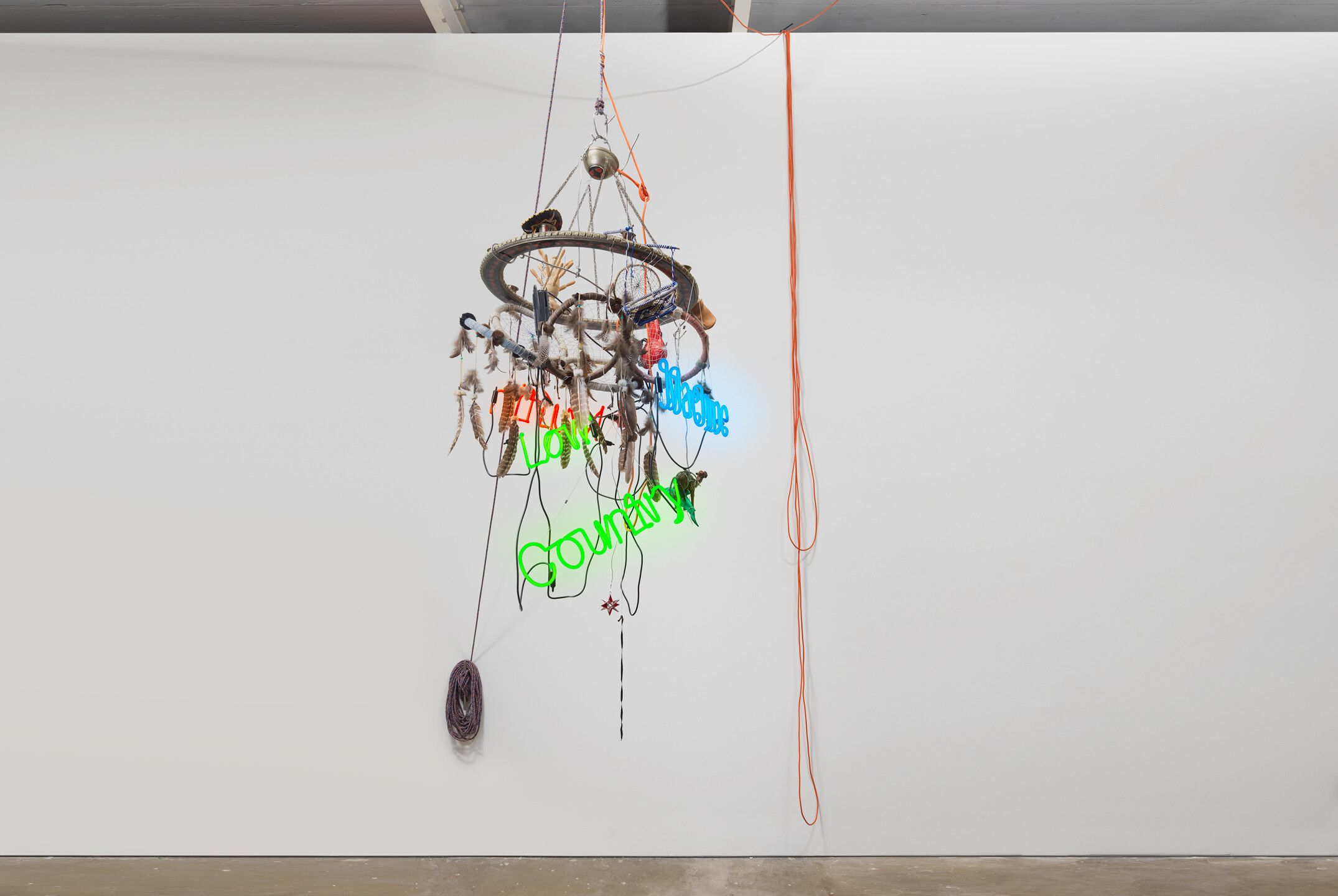 A sculpture by Jason Rhoades, titled Chandelier 32, dated 2006.