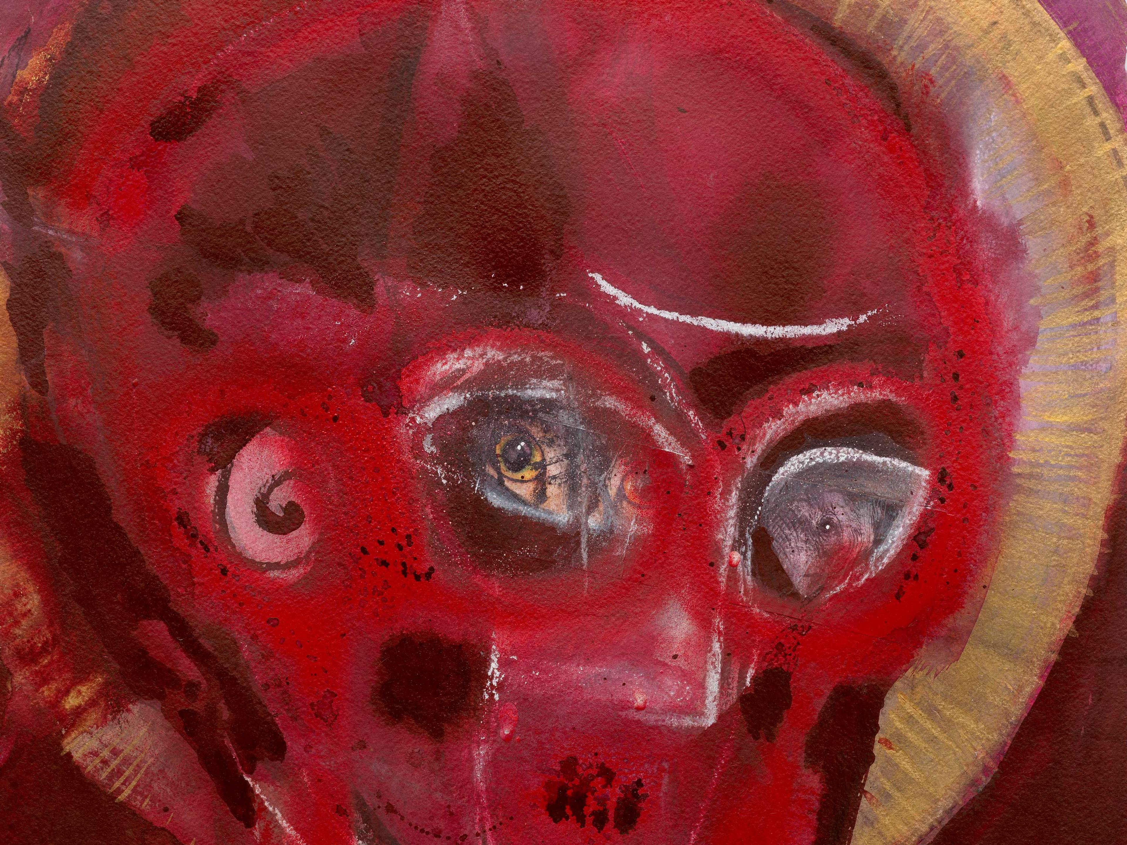 A detail from an untitled work on paper by Huma Bhabha, dated 2025.