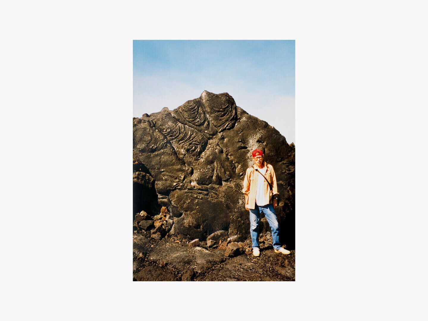 A photo of Taylor in front of a lava dome at Kilauea Volcano, Hawaii, in March 1998.