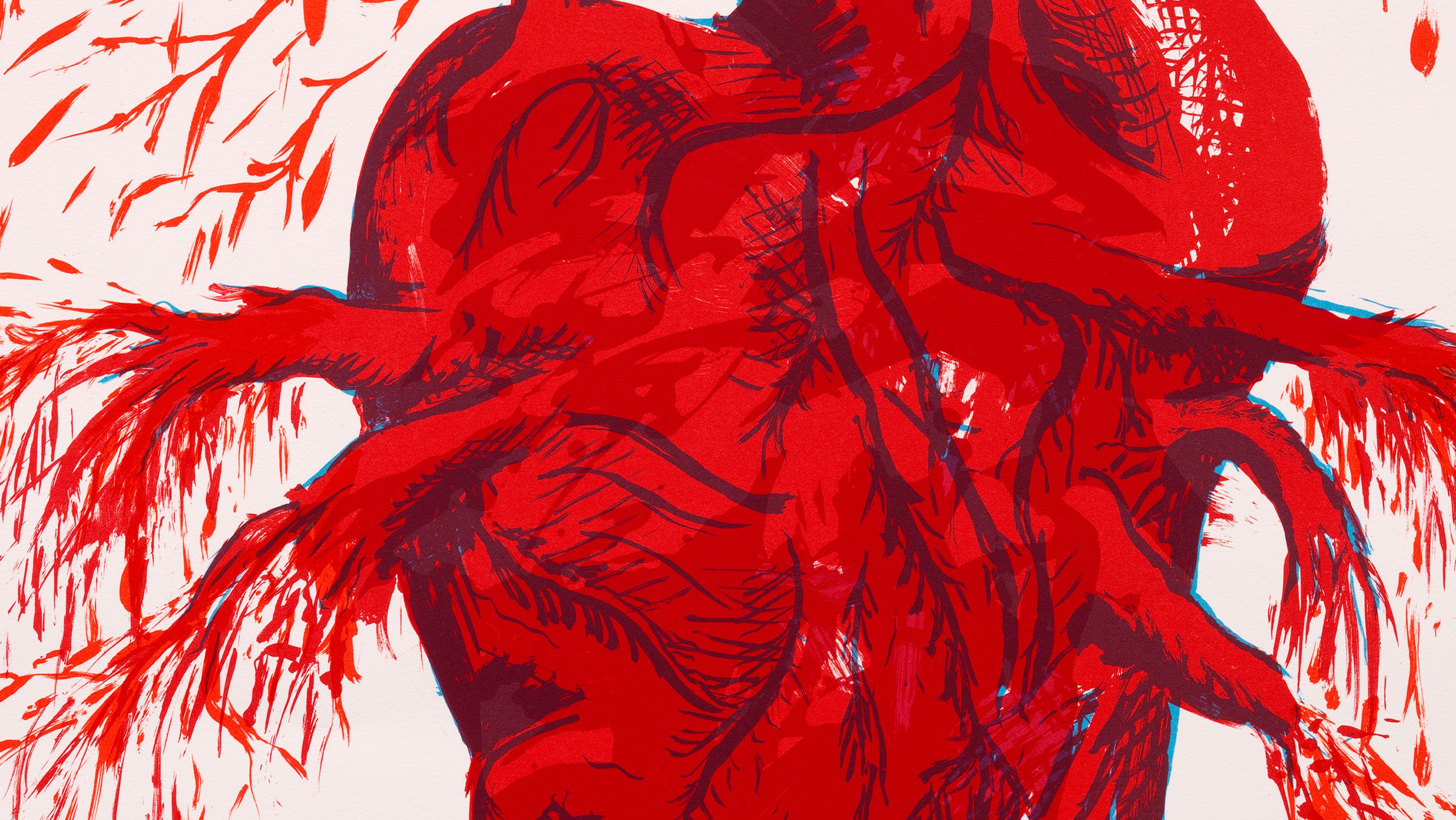 Detail of a work by Raymond Pettibon titled, "No Title (He doesn't really...)," dated 2022
