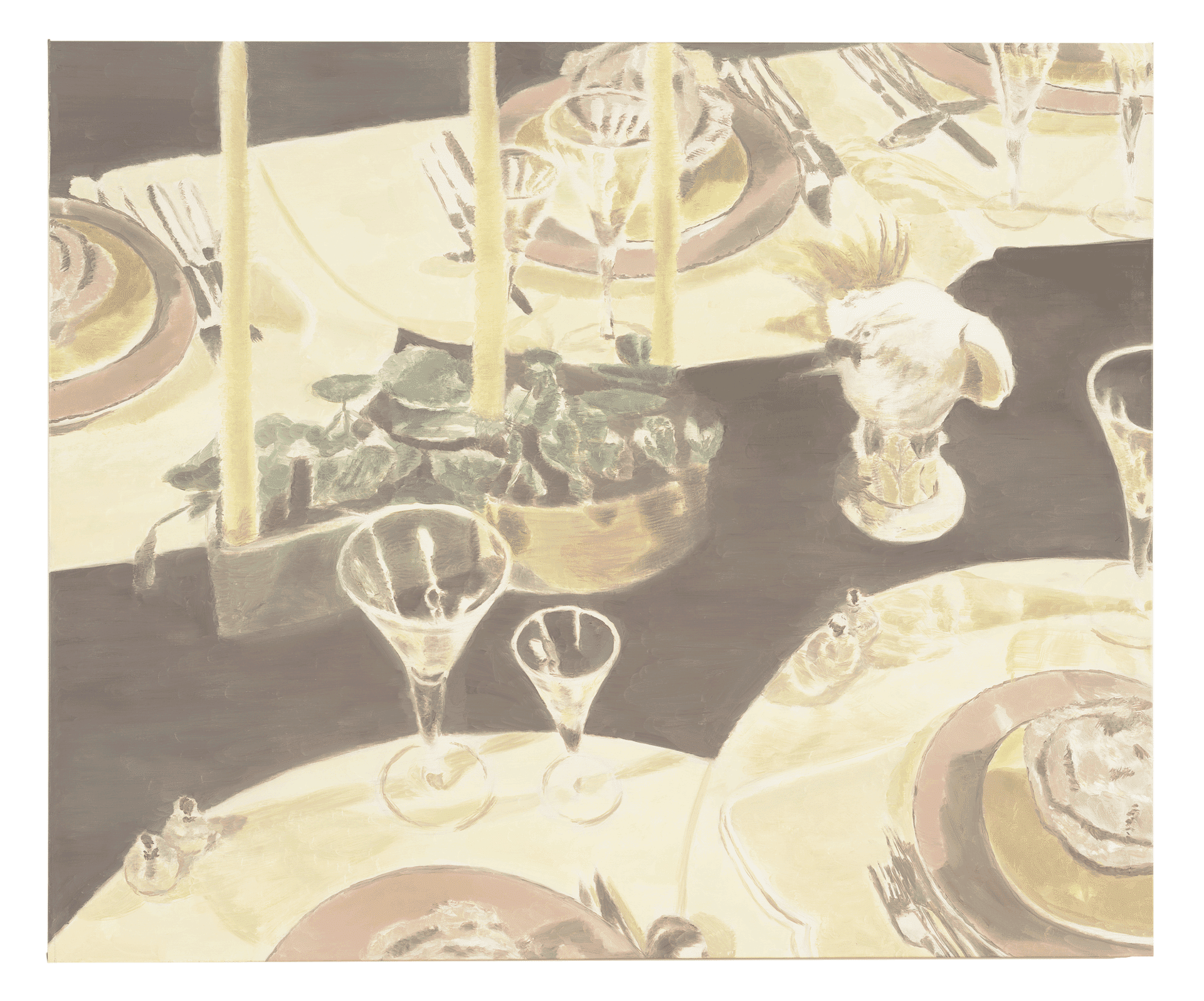 A painting by Luc Tuymans, titled The Perfect Table Setting, dated 2005.