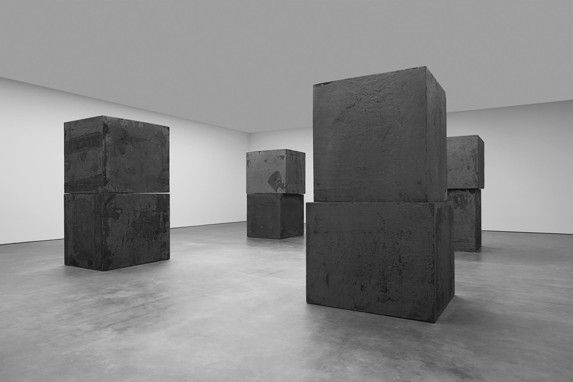 Eight sculptures made from forged weathering stee by Richard Serral, titled Equal, dated 2015.