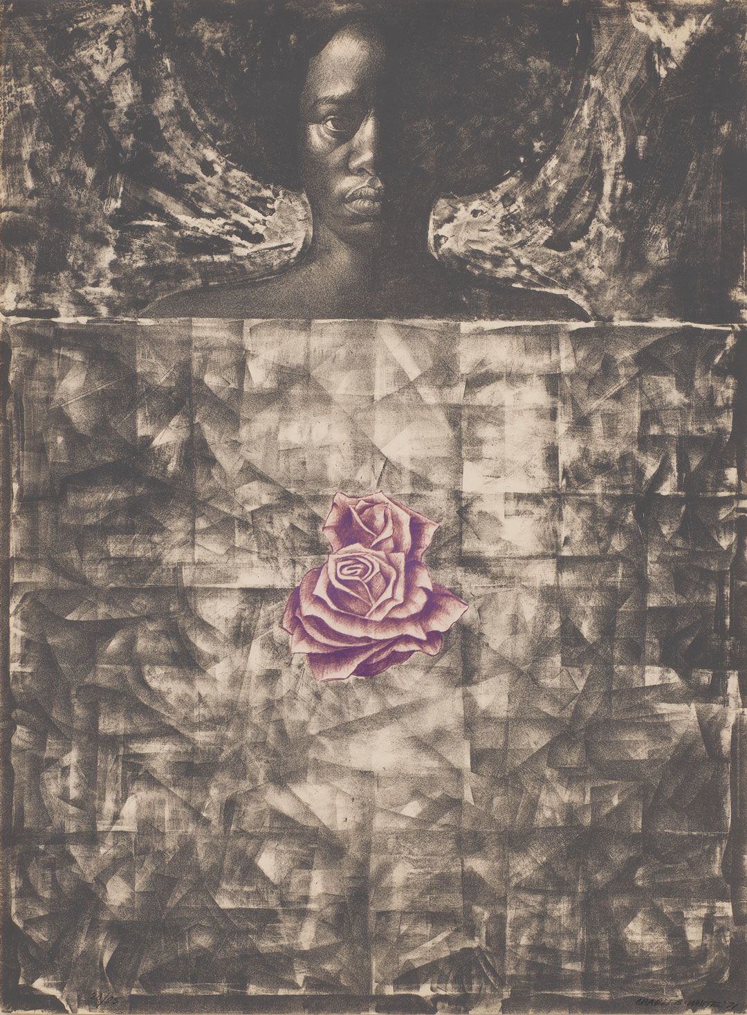 A lithograph on paper by Charles White, titled Love Letter #1a, dated 1971.